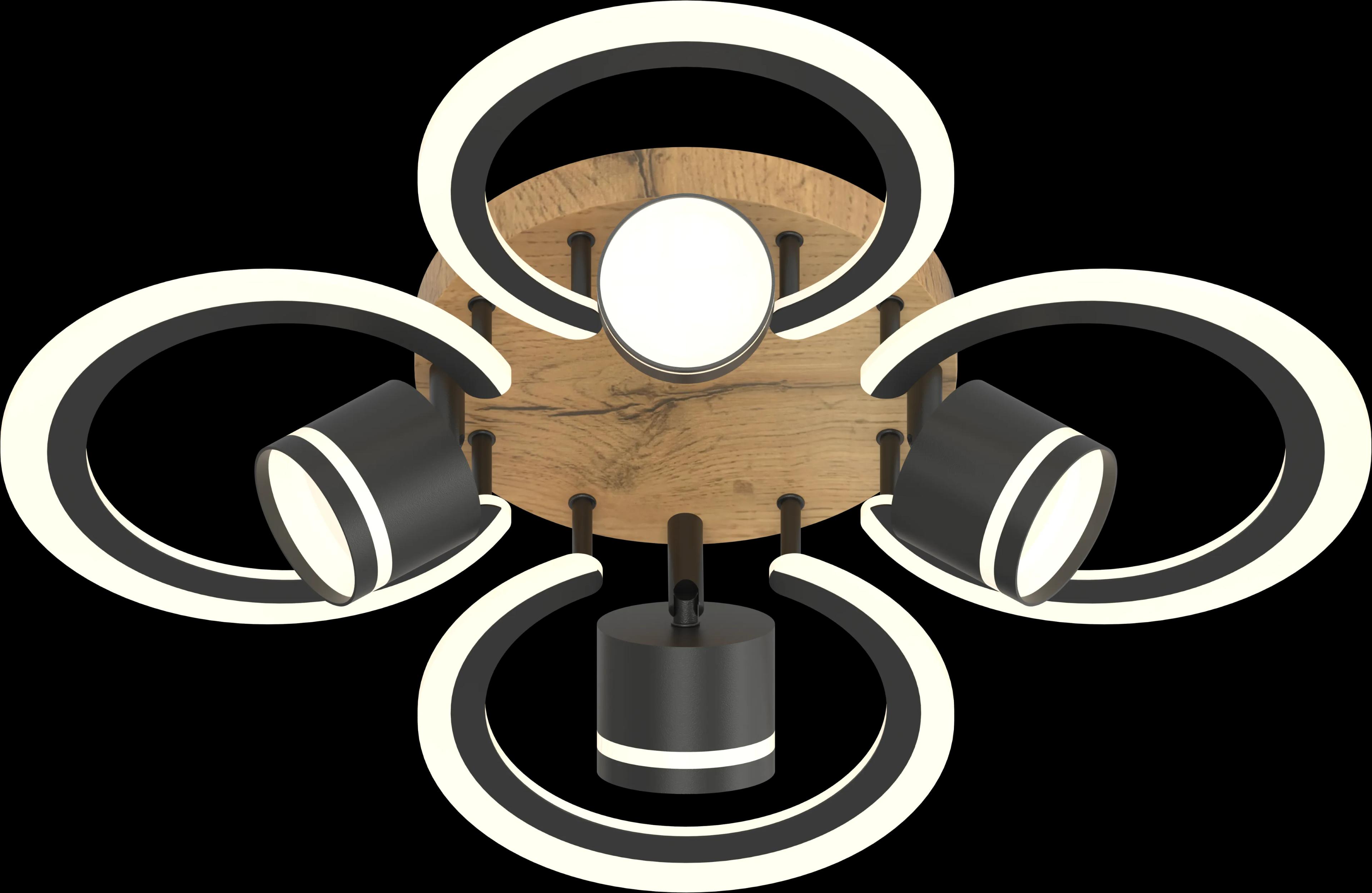 Люстра стельова VALESO LI9926B-4+4A BK+WOOD, чорний + дерево, LED - 397786