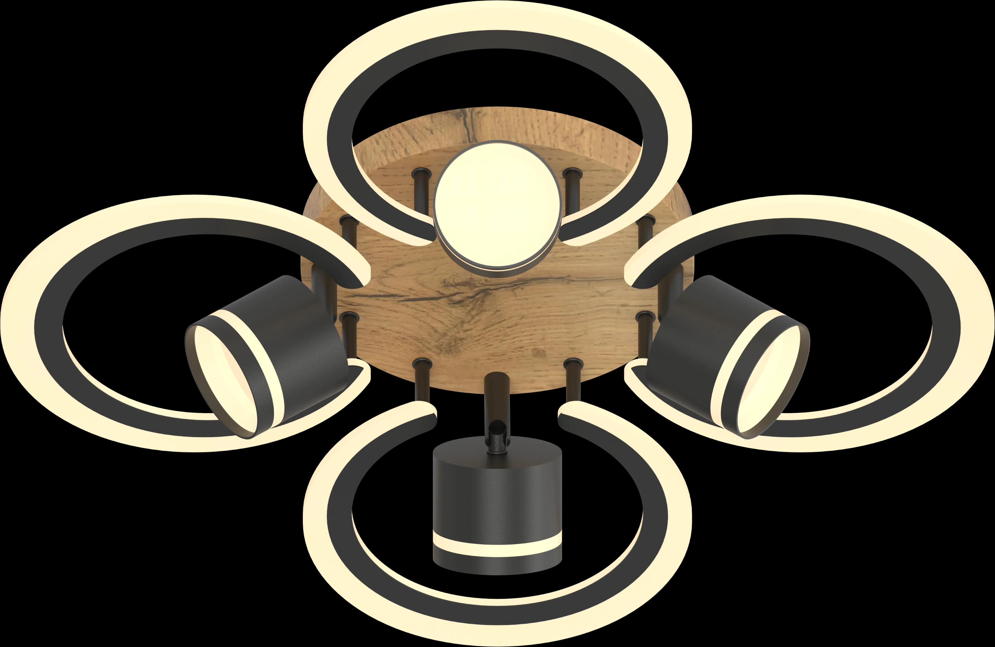 Люстра стельова VALESO LI9926B-4+4A BK+WOOD, чорний + дерево, LED - 397787