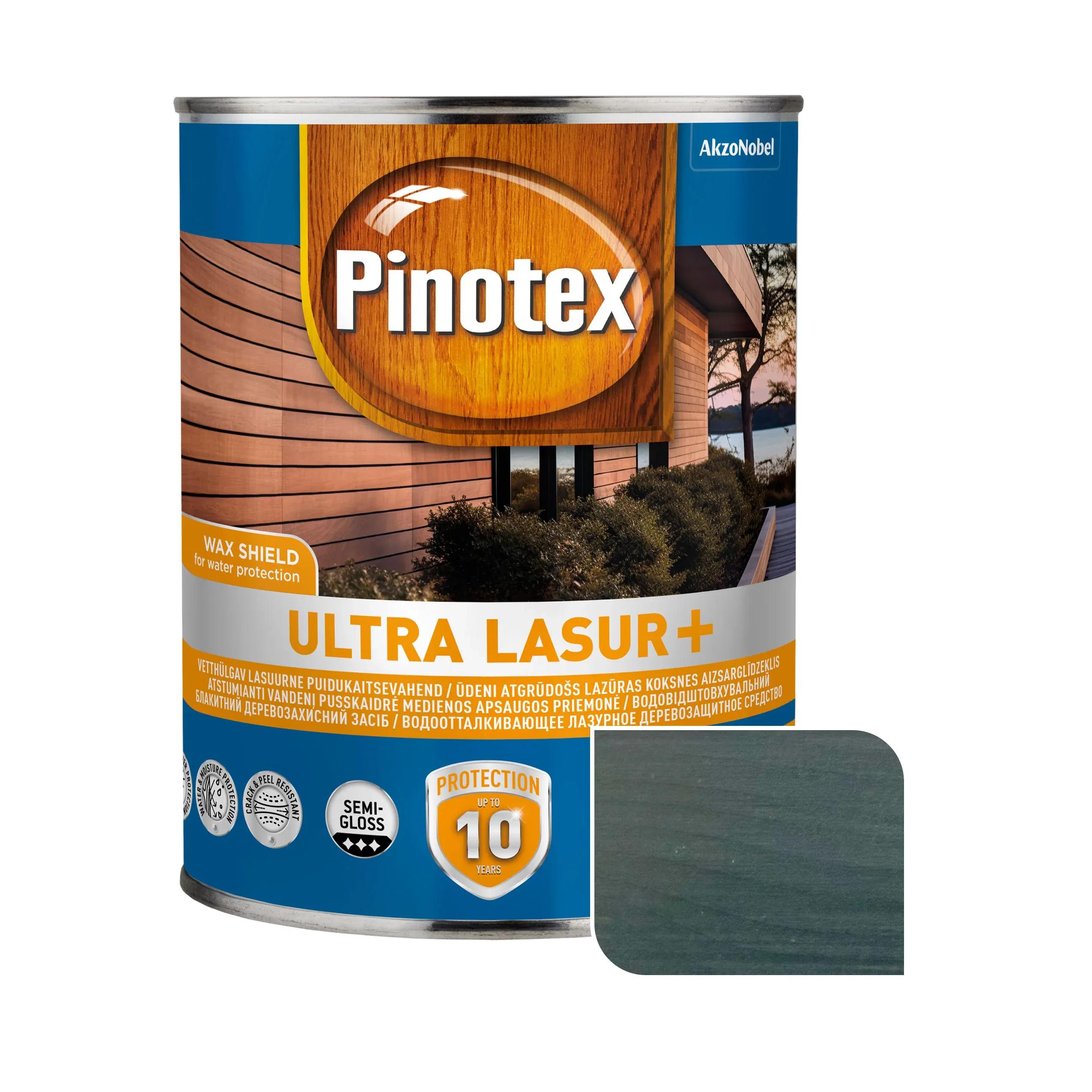 Пропитка для дерева Pinotex Ultra Lasur+ с декоративным эффектом, антрацит, 1 л, полуглянцевый - 403965