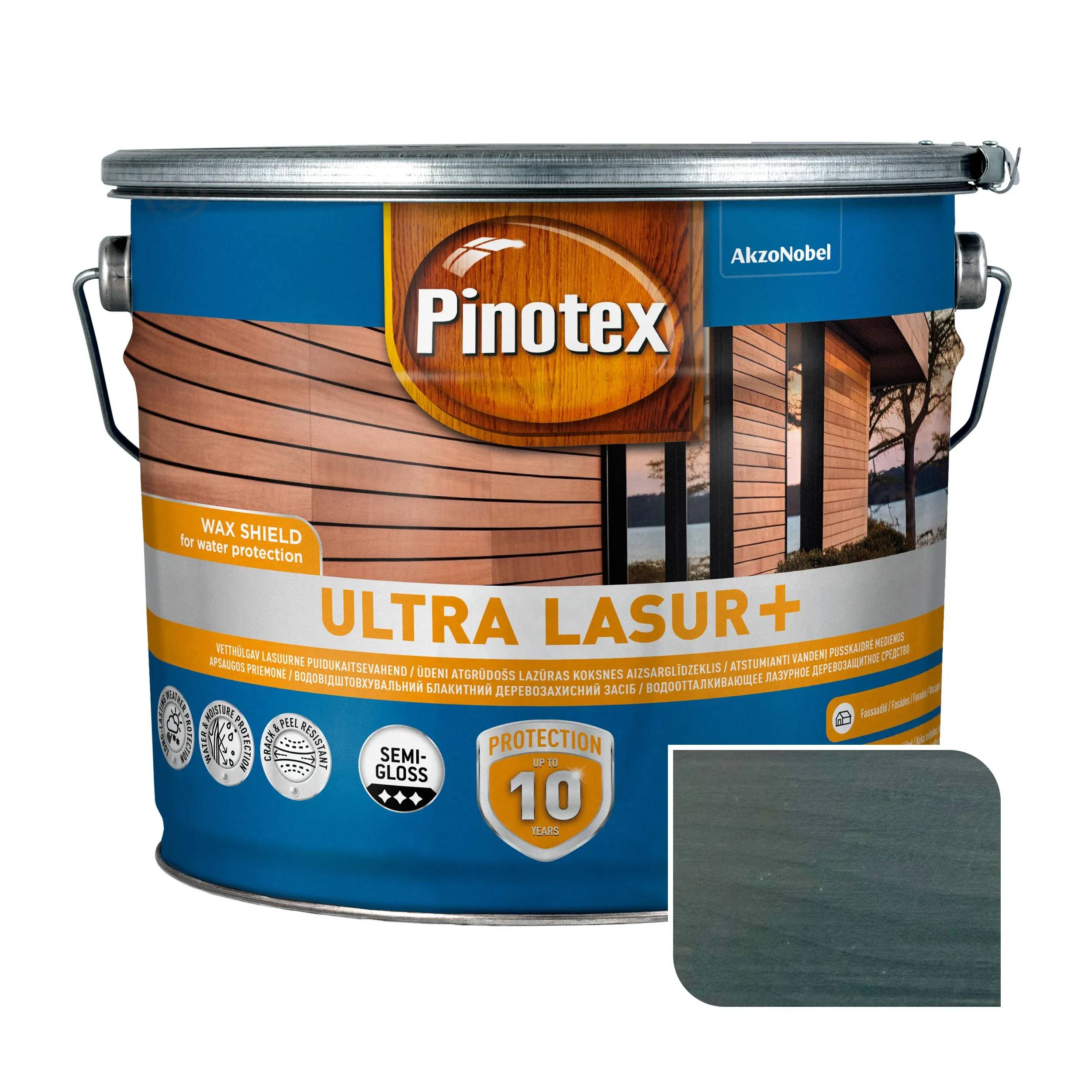 Просочення для дерева Pinotex Ultra Lasur+ з декоративним ефектом, антрацит, 10 л, напівглянсовий - 403967