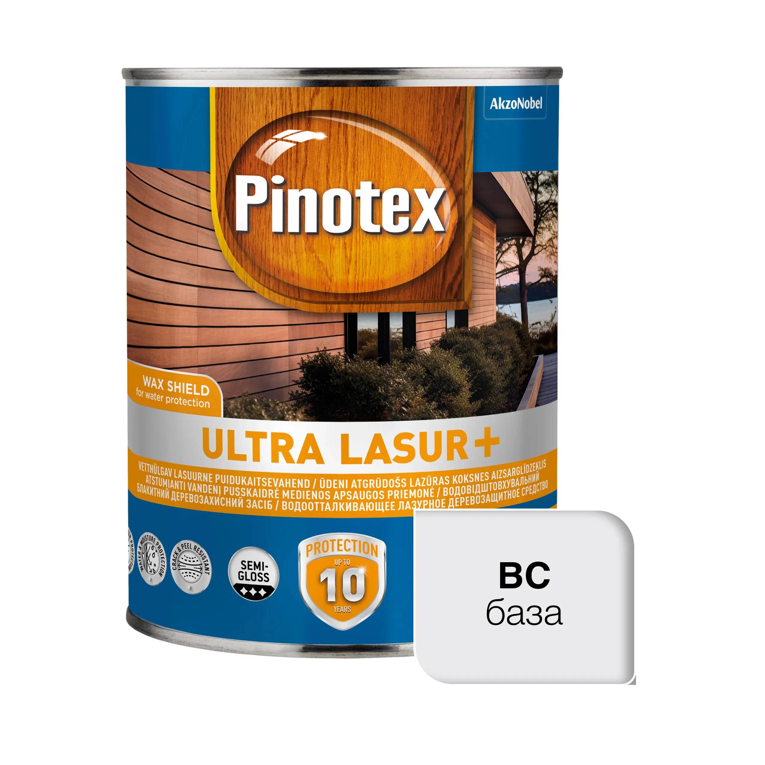 Просочення для дерева Pinotex Ultra Lasur+ з декоративним ефектом, безбарвний, 1 л, напівглянсовий - 403971