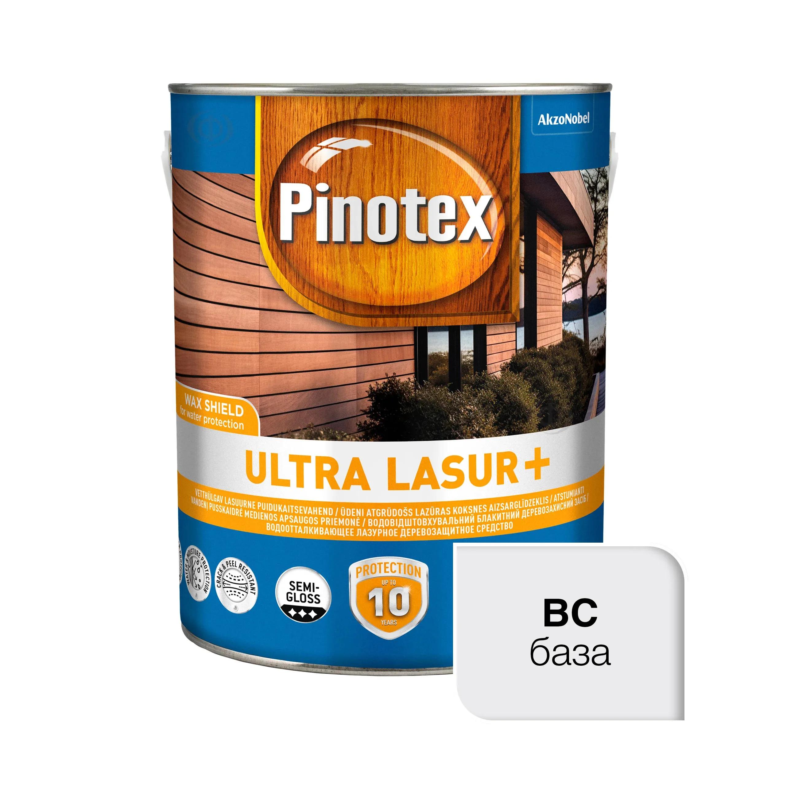 Просочення для дерева Pinotex Ultra Lasur+ з декоративним ефектом, безбарвний, 10 л, напівглянсовий - 403973