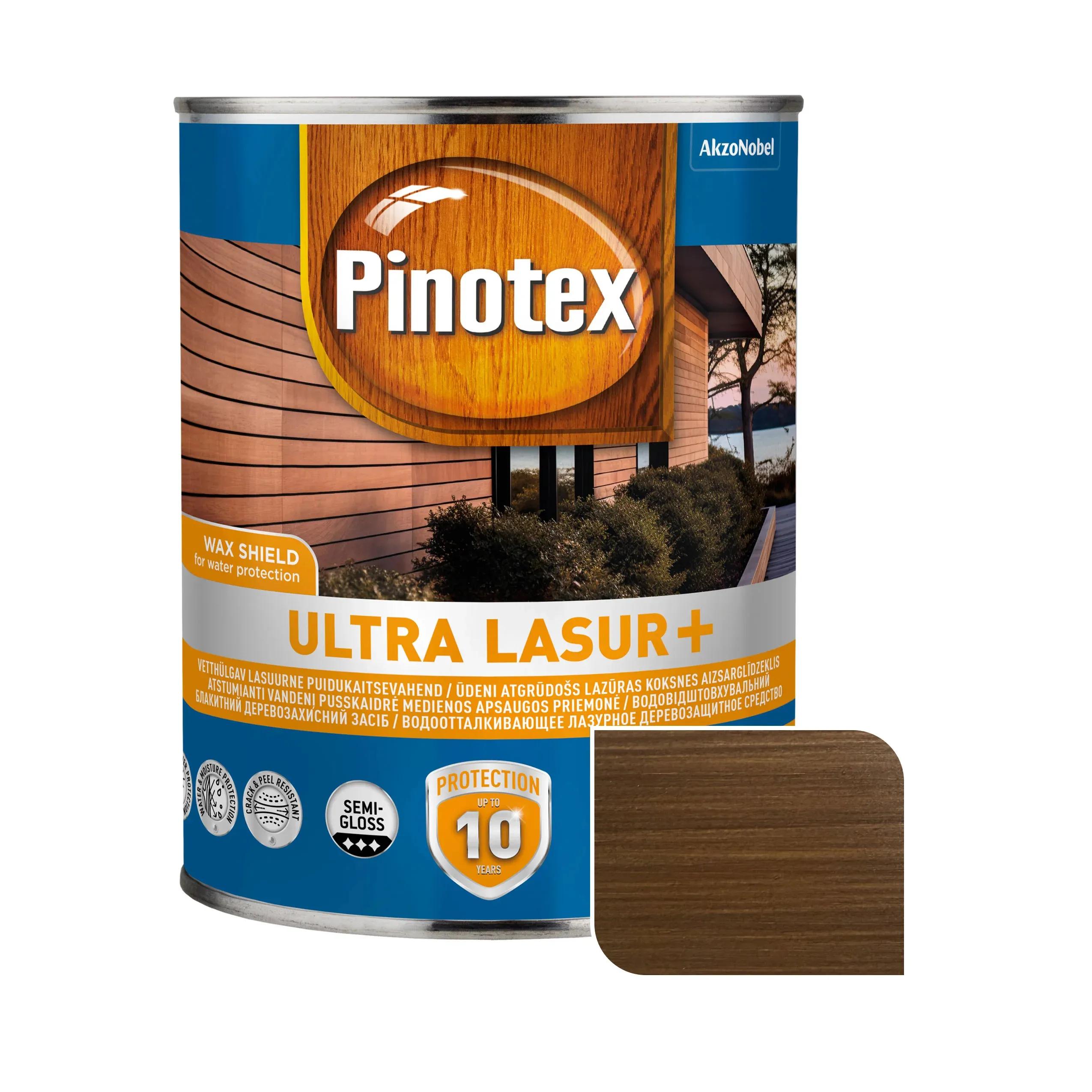 Просочення для дерева Pinotex Ultra Lasur+ з декоративним ефектом, горіхове дерево, 1 л, напівглянсовий - 403977