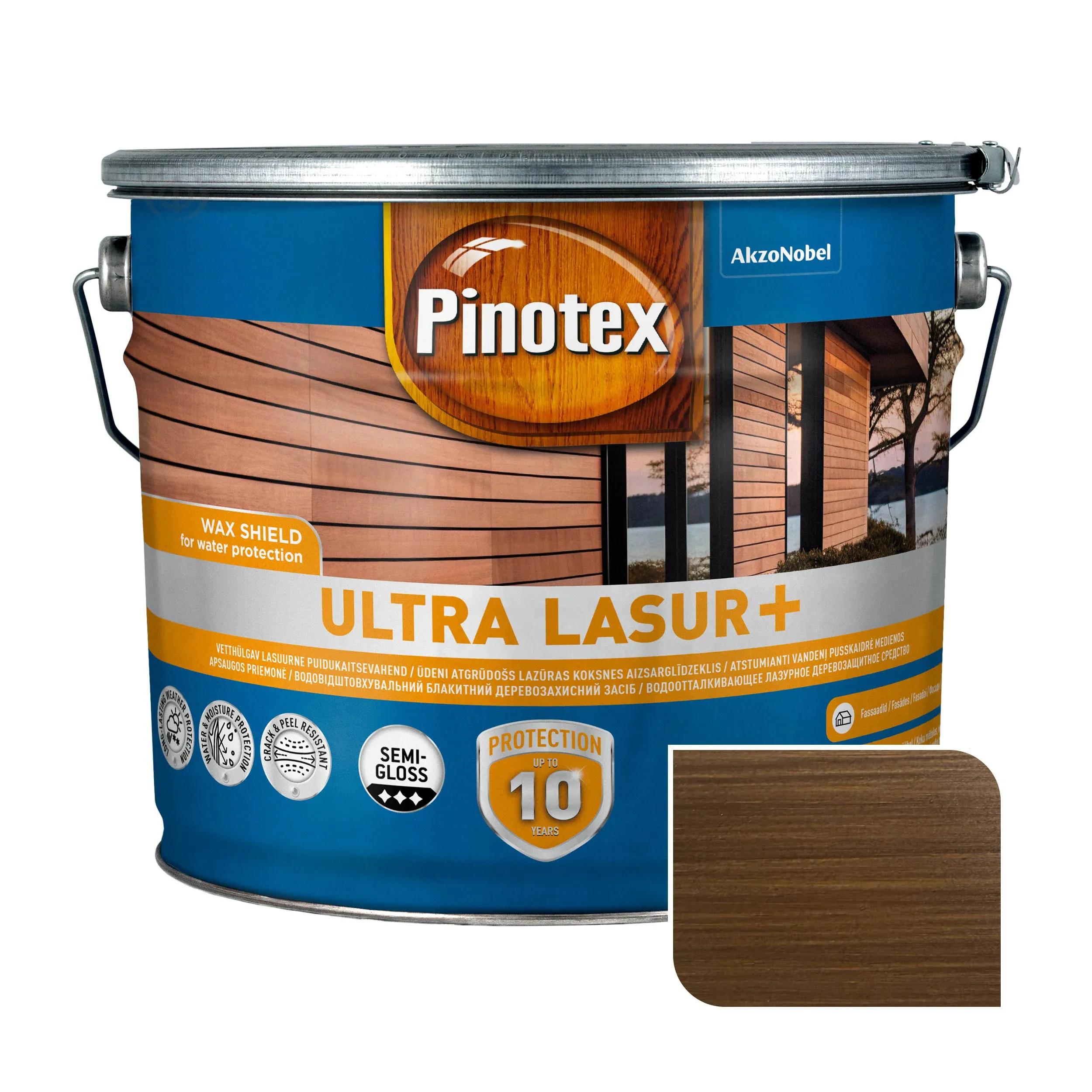 Пропитка для дерева Pinotex Ultra Lasur+ с декоративным эффектом, ореховое дерево, 10 л, полуглянцевый - 403979