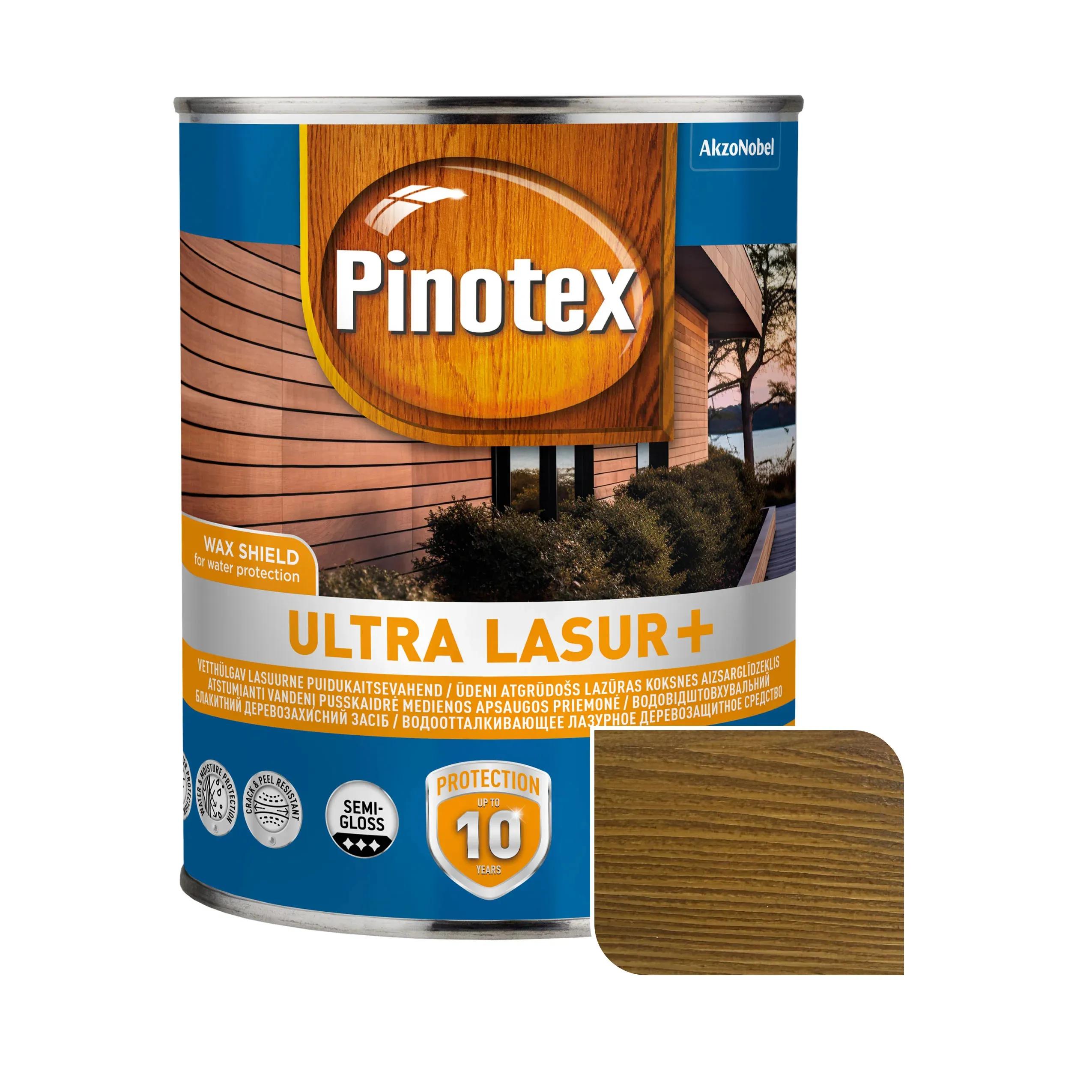 Просочення для дерева Pinotex Ultra Lasur+ з декоративним ефектом, тикове дерево, 1 л, напівглянсовий - 403995