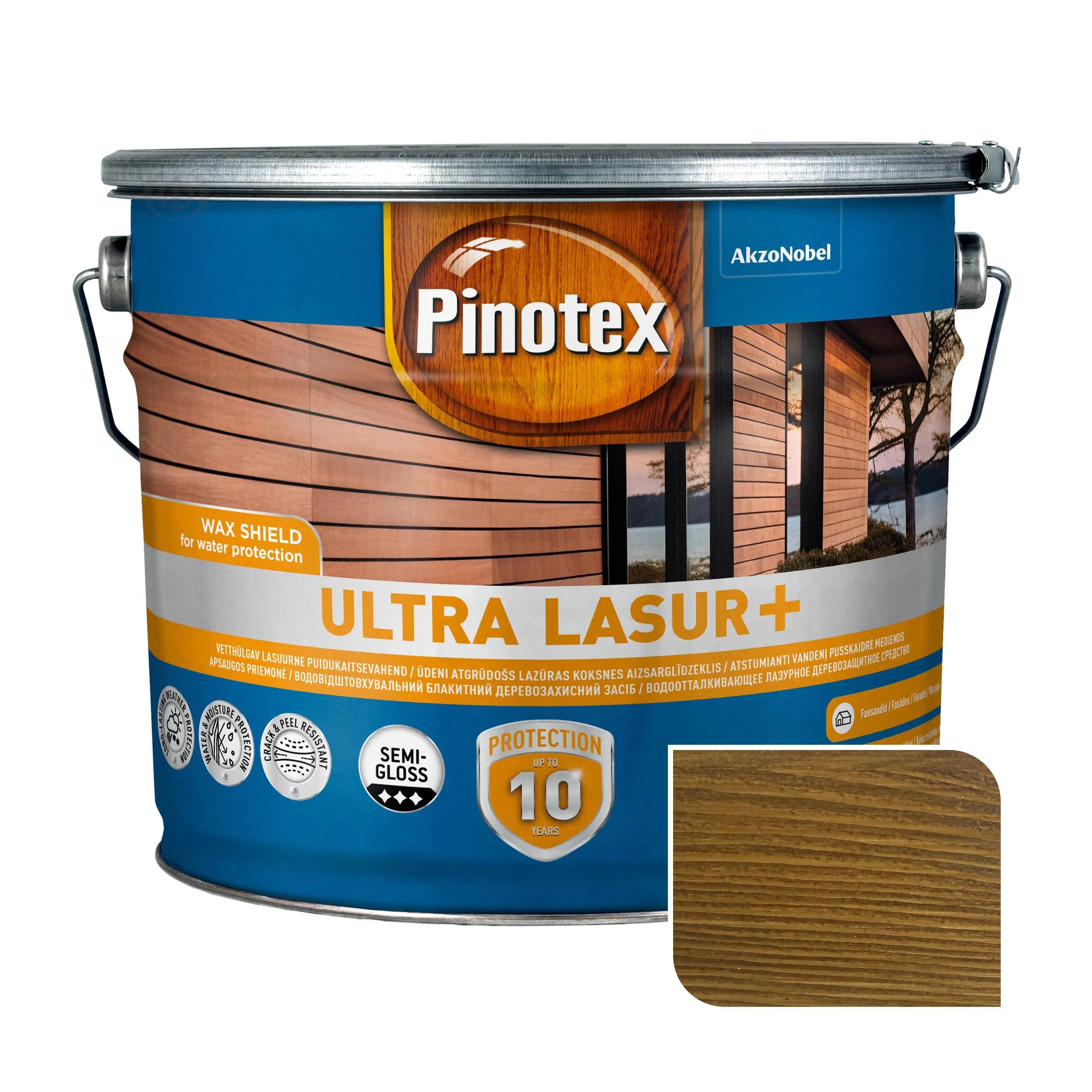 Пропитка для дерева Pinotex Ultra Lasur+ с декоративным эффектом, тиковое дерево, 10 л, полуглянцевый - 403997