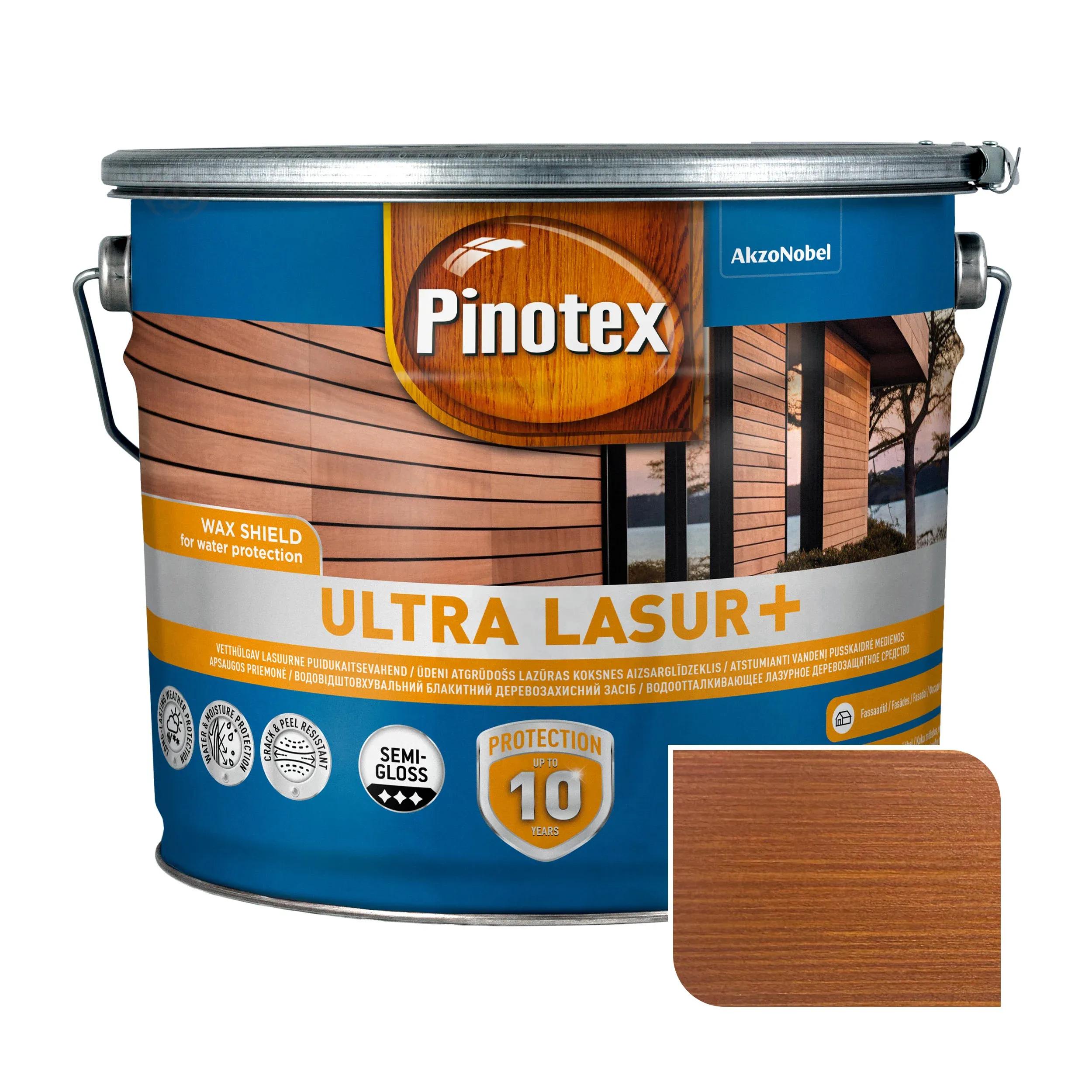 Пропитка для дерева Pinotex Ultra Lasur+ с декоративным эффектом, красное дерево, 10 л, полуглянцевый - 404003