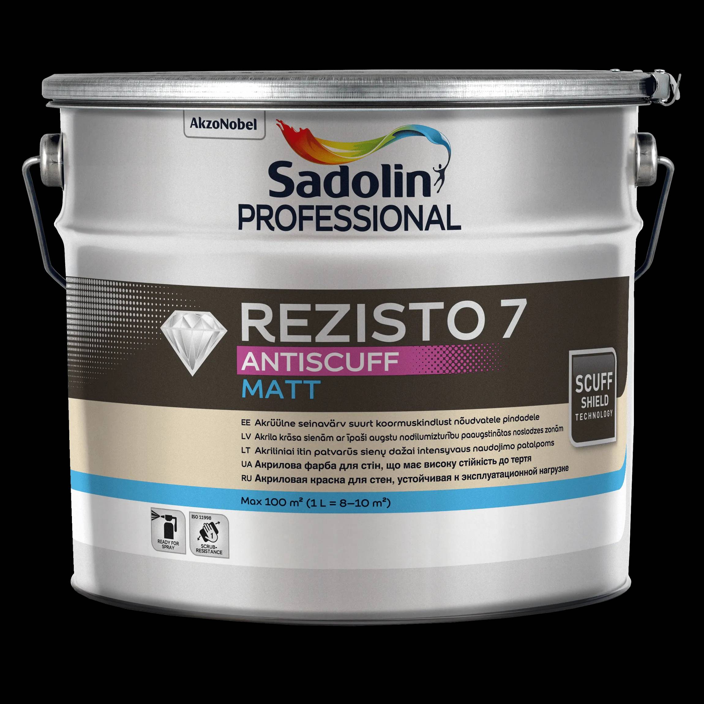 Акриловая краска Sadolin Professional Rezisto 7 Antiscuff для стен, износостойкая, 10 л, белая, BW - 412536