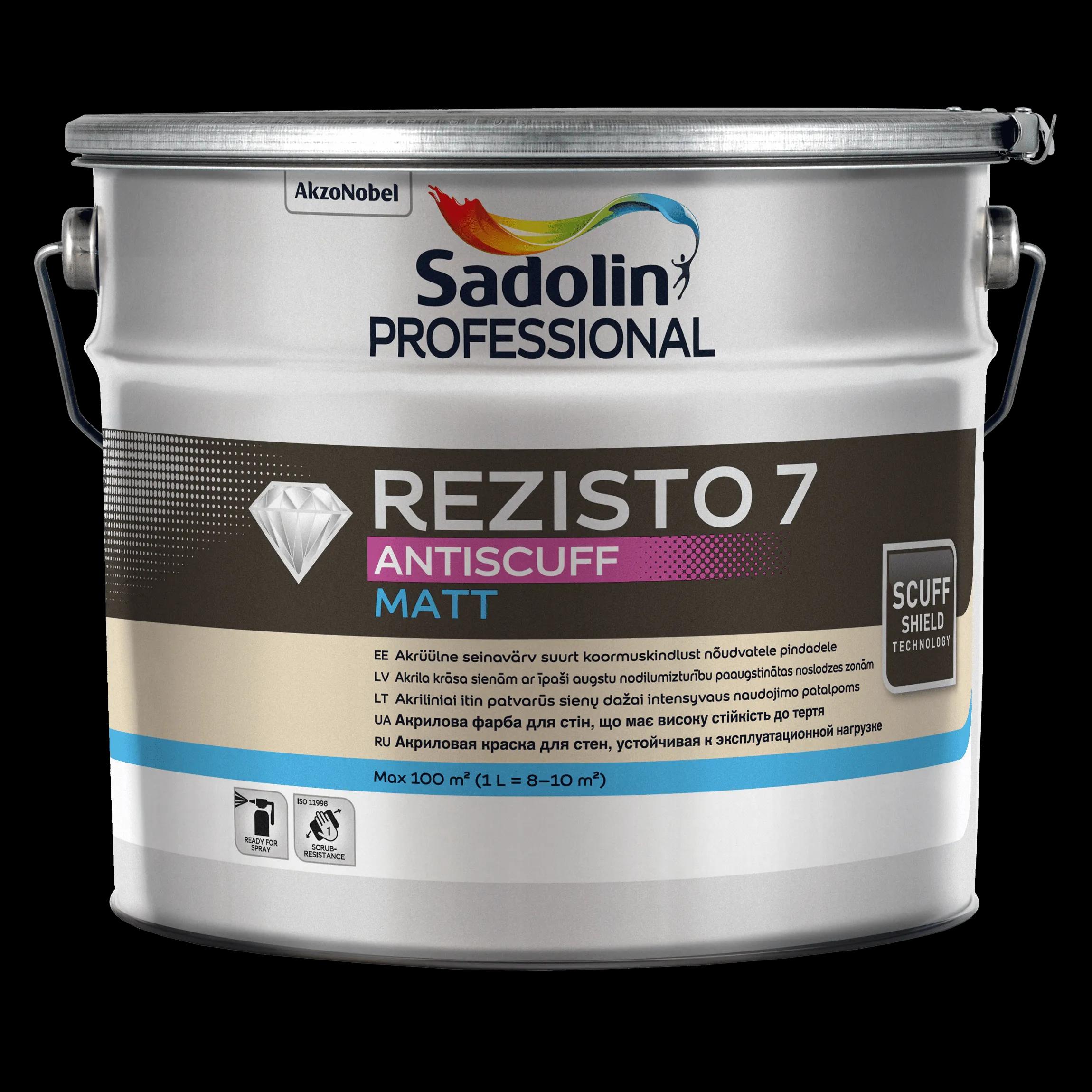 Акрилова фарба Sadolin Professional Rezisto 7 Antiscuff для стін, зносостійка, 10 л, біла, BW - 412536