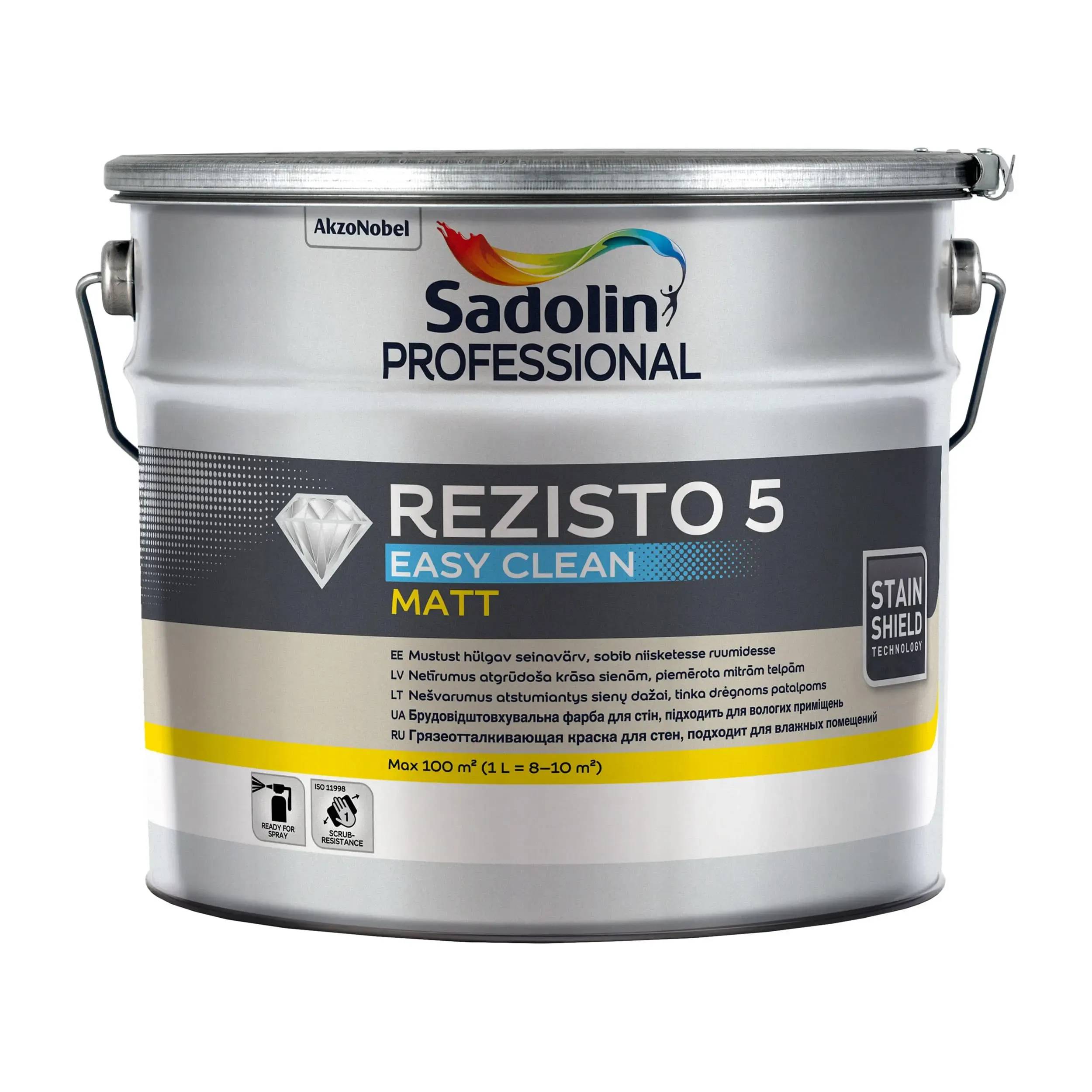 Акрилова фарба, для стін брудовідштовхувальна Sadolin Professional Rezisto 5 Easy Clean, 9,3 л , безбарвна, матовий,BW - 412571