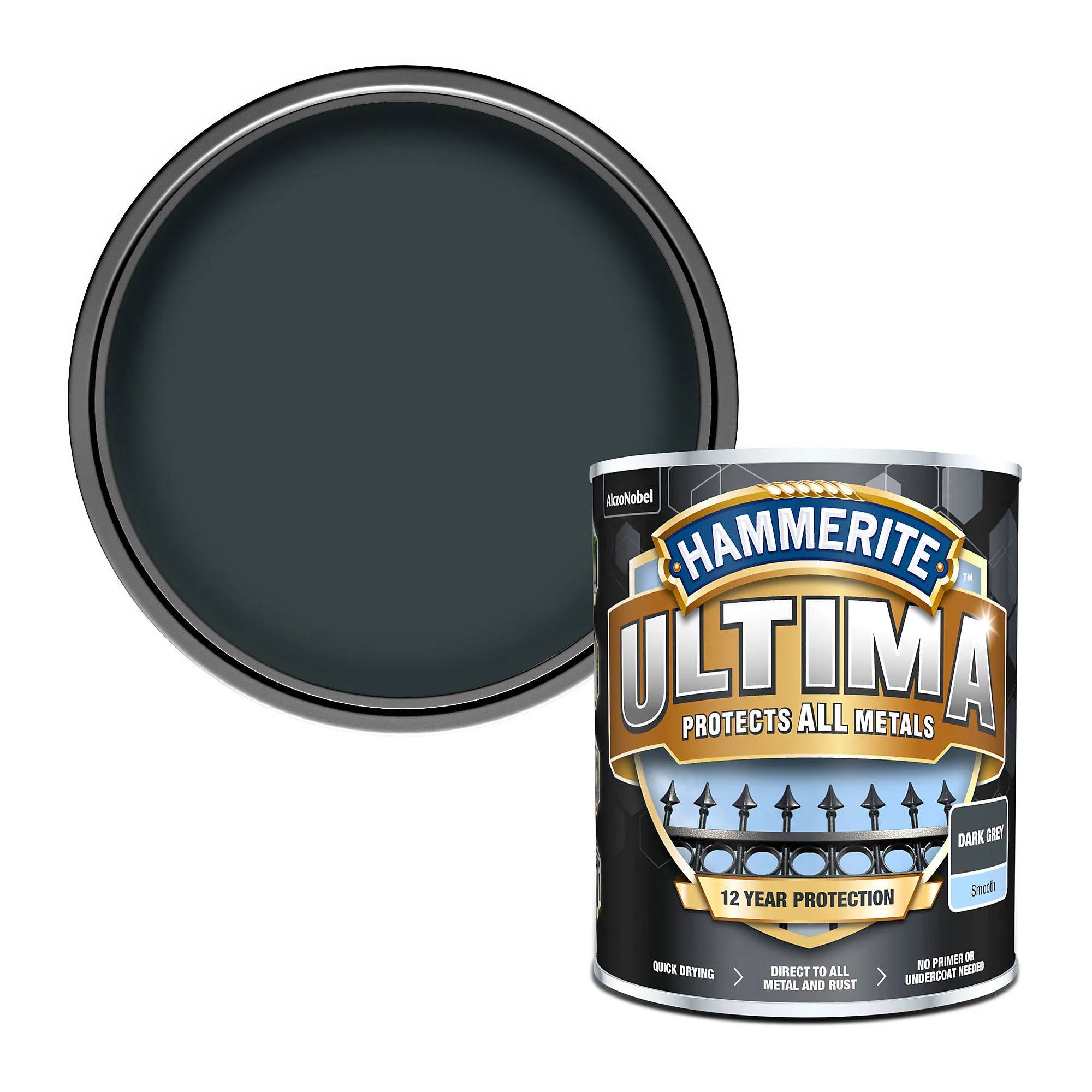 Захисна фарба 3 в 1 по металу на водній основі Hammerite Ultima, 0,7 л, антрацитово-сіра, глянцева - 412643