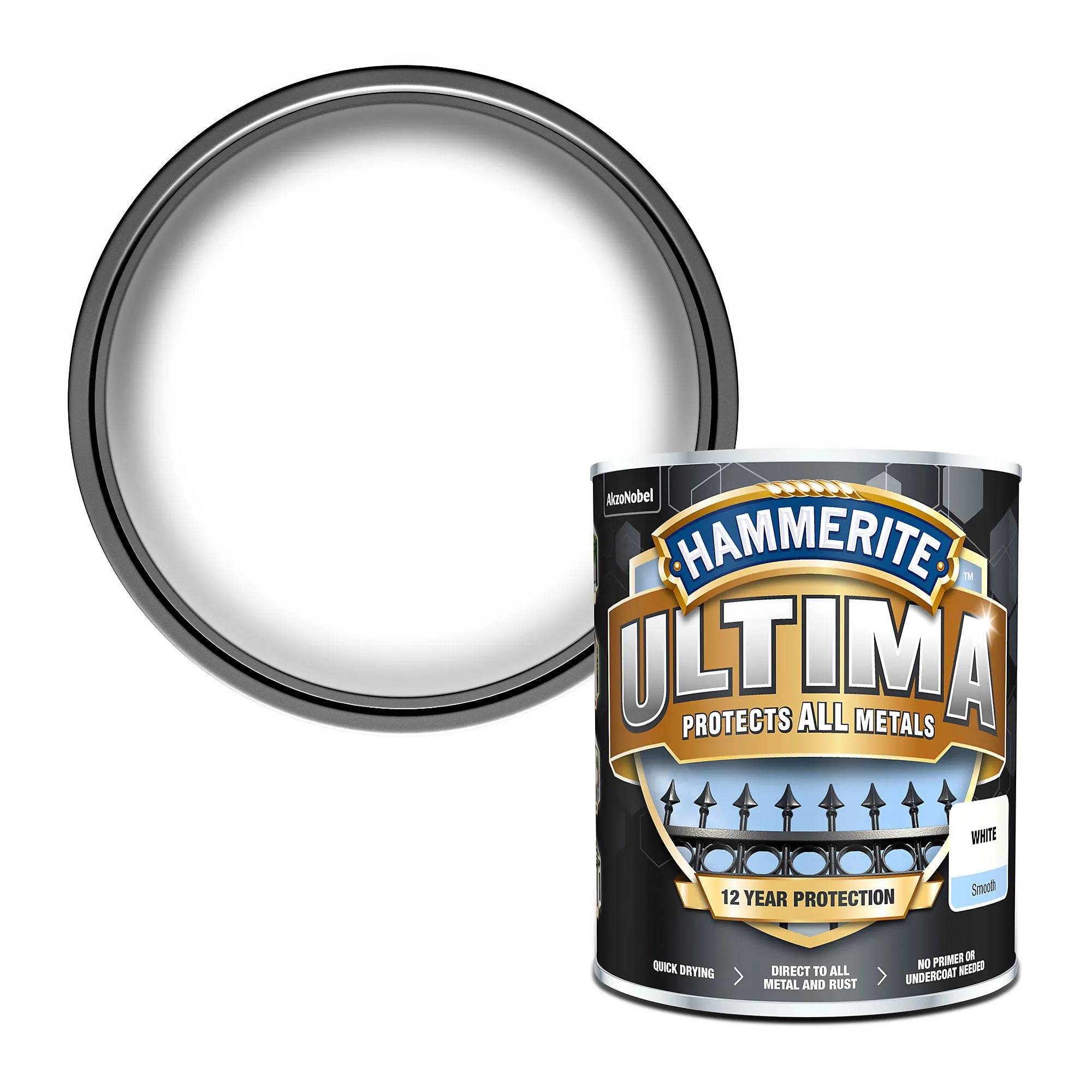 Захисна фарба 3 в 1 по металу на водній основі Hammerite Ultima, 0,7 л, білий, глянцева - 412659