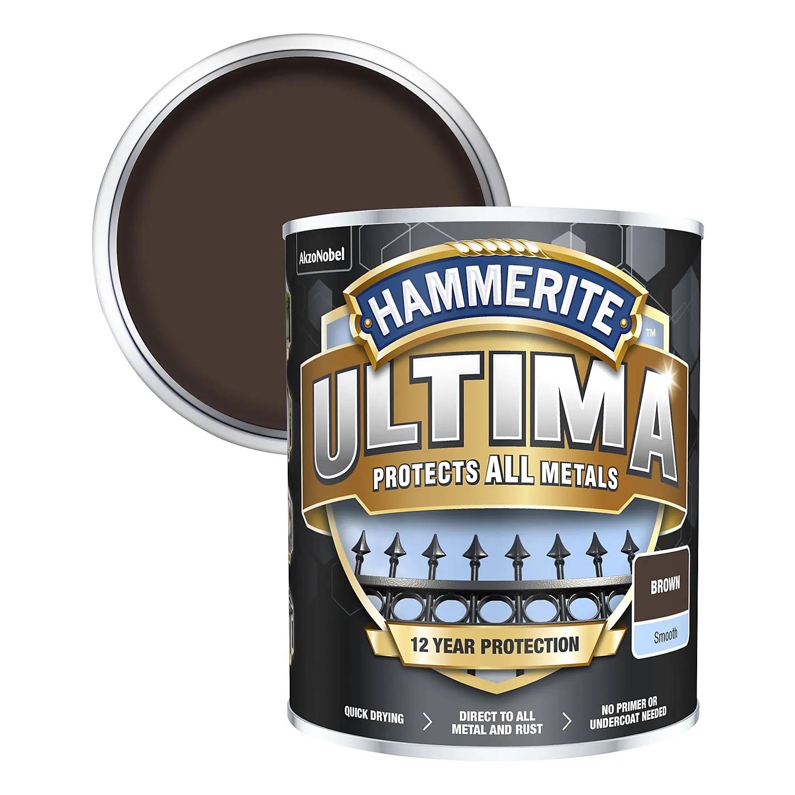 Захисна фарба 3 в 1 по металу на водній основі Hammerite Ultima, 0,7 л, коричневий, глянцева - 412675