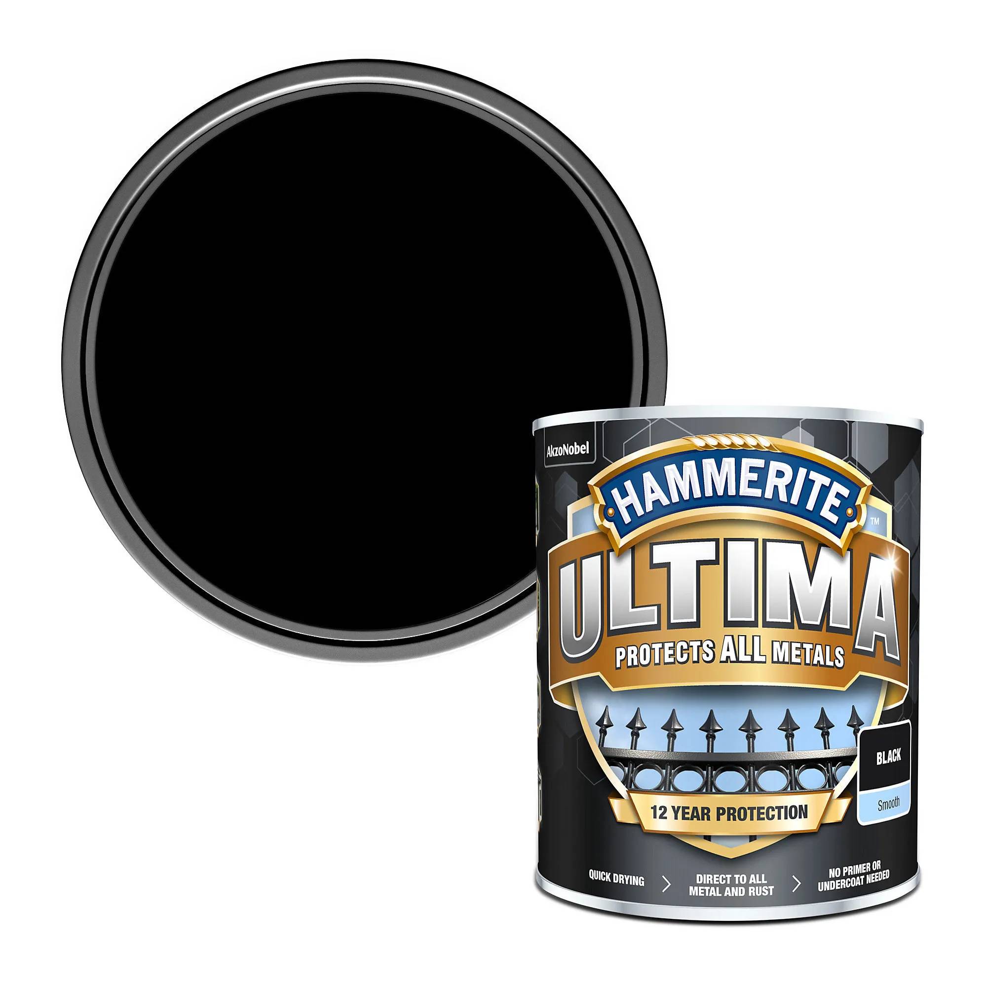 Защитная краска 3 в 1 по металлу на водной основе Hammerite Ultima, 0,7 л, черная, глянцевая - 412707