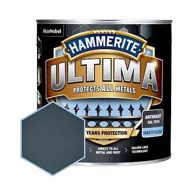 Захисна фарба 3 в 1 по металу на водній основі Hammerite Ultima, 2,2 л, антрацитово-сіра, глянцева - 412723
