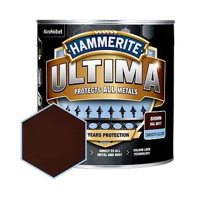 Захисна фарба 3 в 1 по металу на водній основі Hammerite Ultima, 2,2 л, коричневий, глянцева - 412755