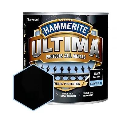 Захисна фарба 3 в 1 по металу на водній основі Hammerite Ultima, 2,2 л, чорна, глянцева - 412787