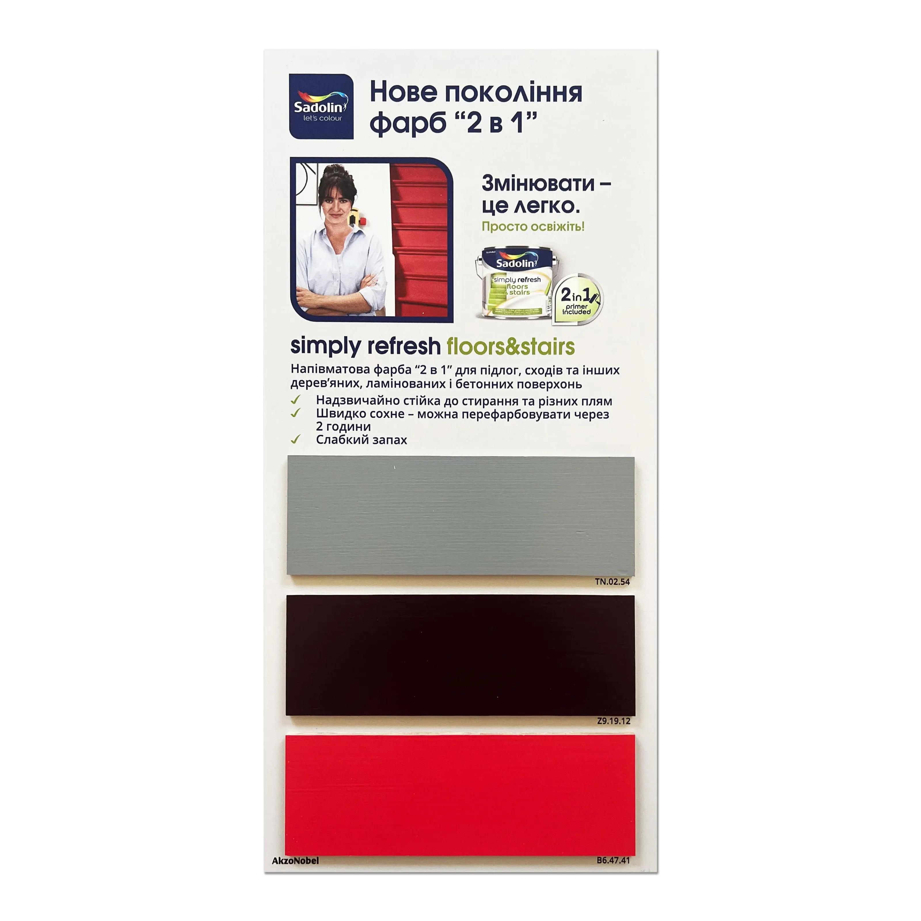 Краска 2-в-1 Sadolin Simply Refresh Floors & Stairs для пола и лестницы, 0,84 л, бесцветный, полуматовая, BС - 412878