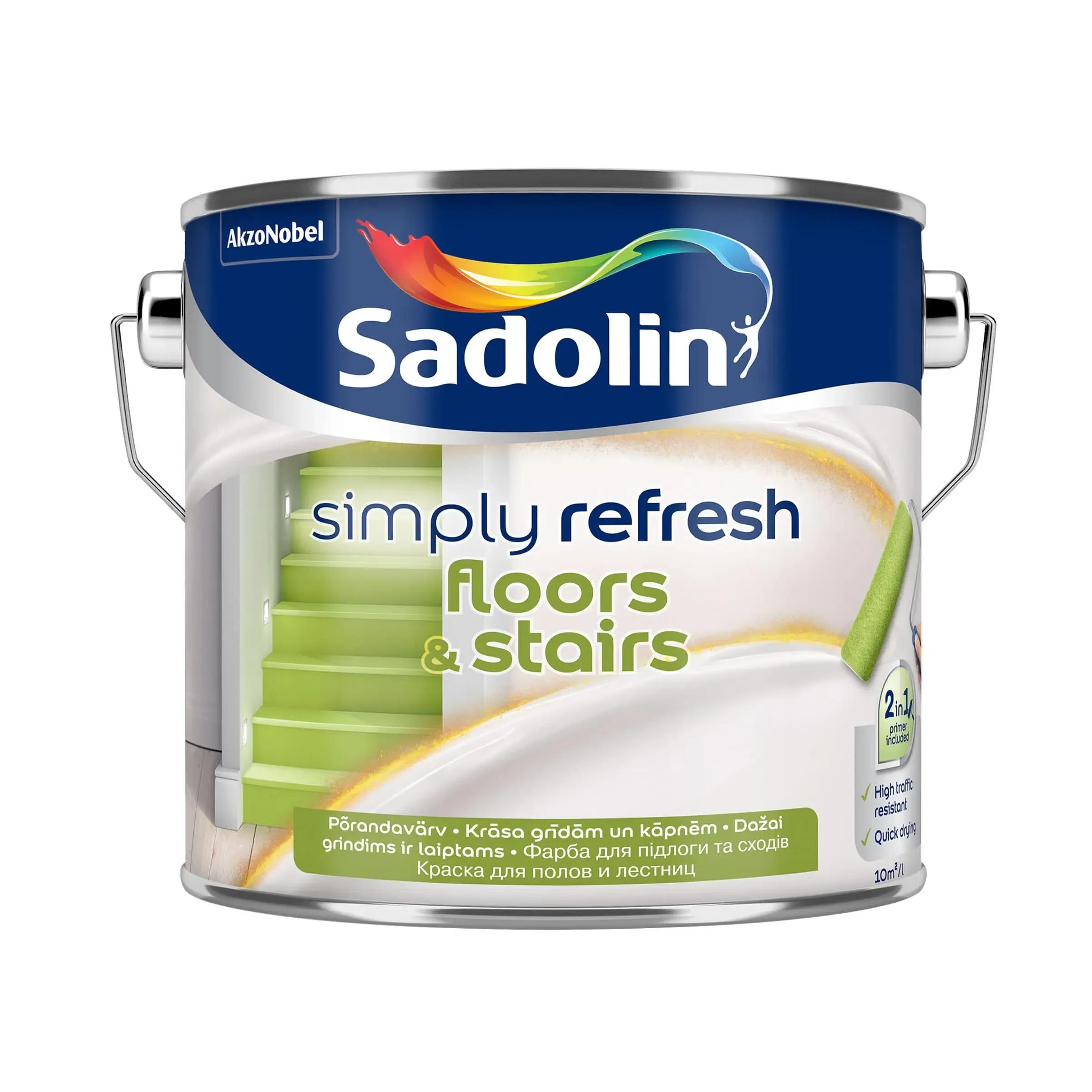 Краска 2-в-1 Sadolin Simply Refresh Floors & Stairs для пола и лестницы, 2,5 л, белая, полуматовая, BW - 412895