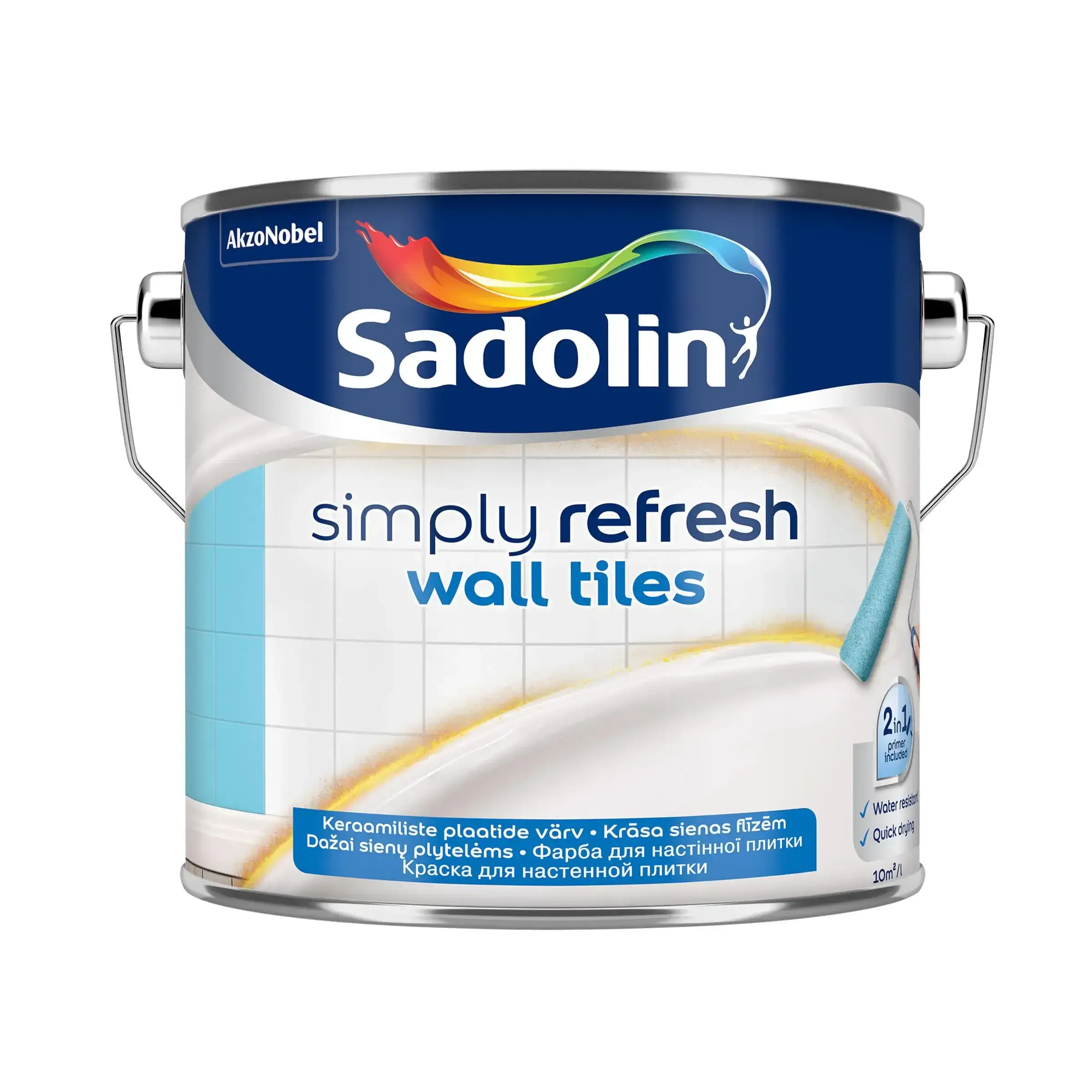Краска 2-в-1 Sadolin Simply Refresh Wall Tiles для керамической плитки, 2,5 л, белая, полуматовая, BW - 412952
