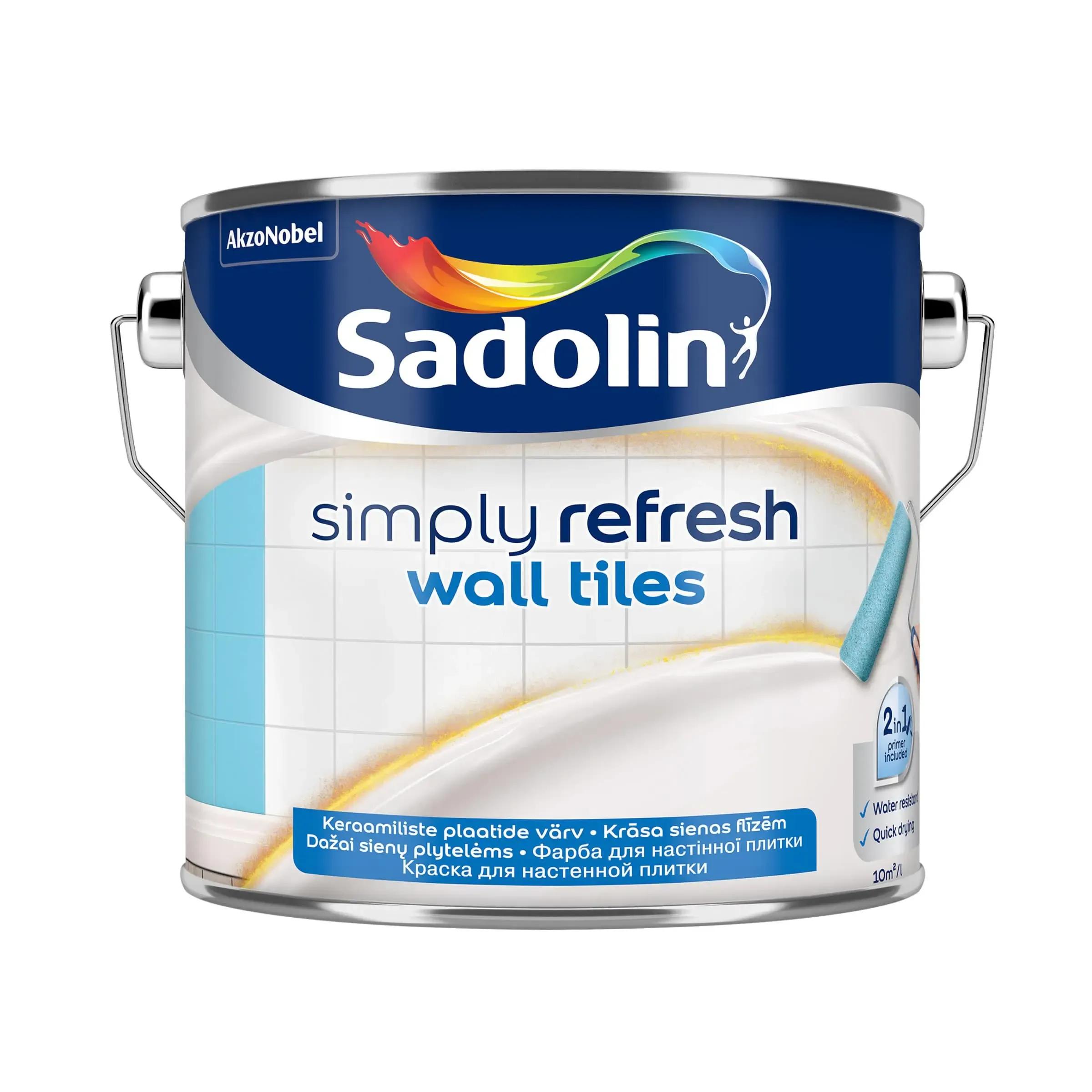 Краска 2-в-1 Sadolin Simply Refresh Wall Tiles для керамической плитки, 2,5 л, белая, полуматовая, BW - 412952