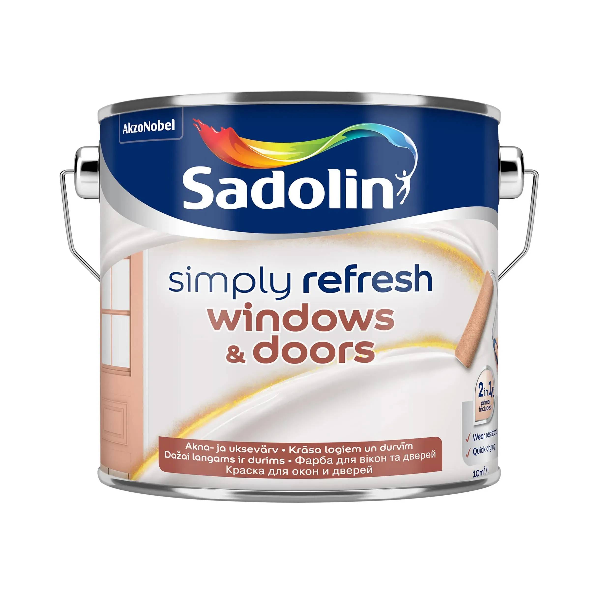 Краска 2-в-1 Sadolin Simply Refresh Windows&Doors для окон и дверей, 2,33 л, бесцветная, полуматовая, BC - 412958