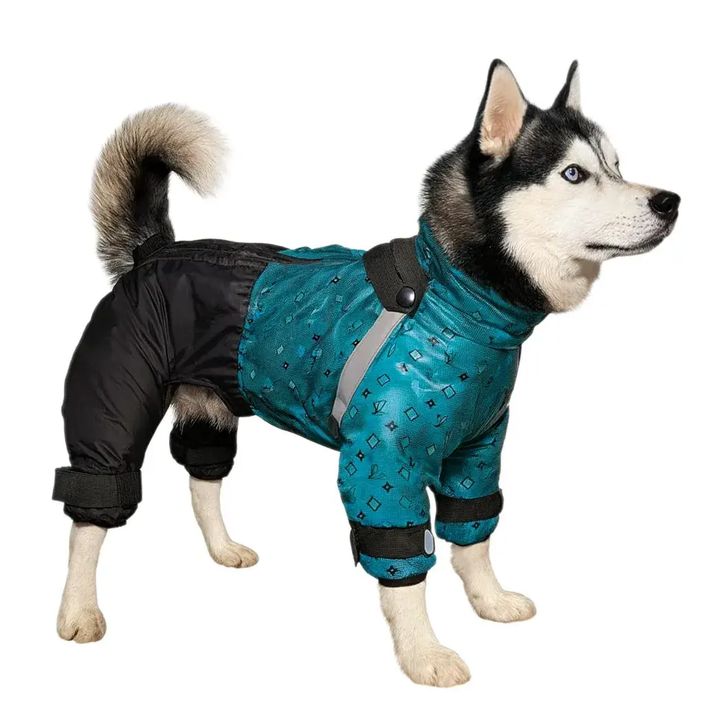 Комбінезон для собак DIEGO snow sintepon print M 7/01 бірюзово-чорний - 414325
