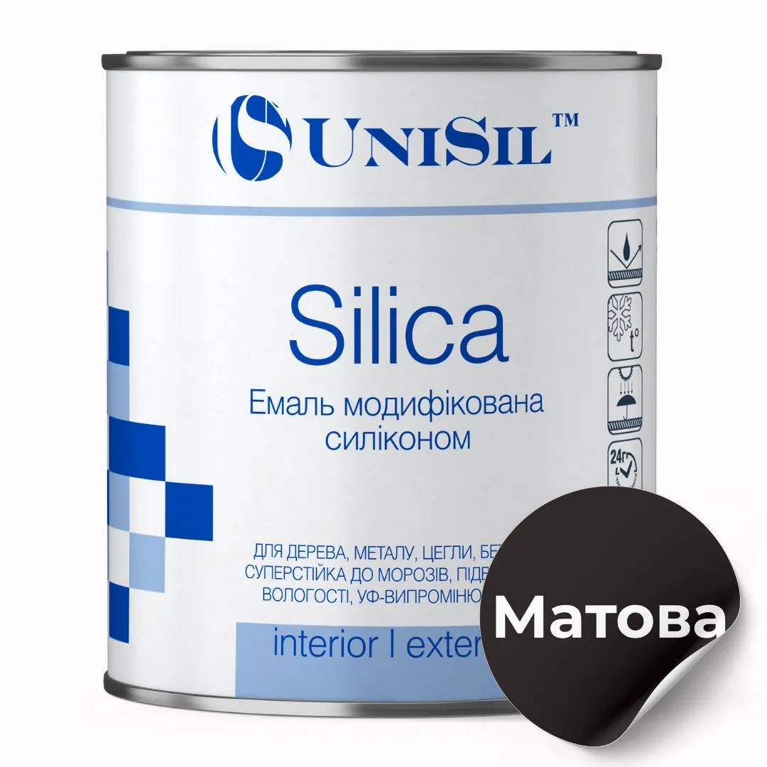 Емаль пентафталева UNISIL "Silica", чорна, матова, 0,9 кг - 414709