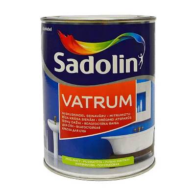 Краска акриловая для стен и потолка влагостойкая Sadolin Vatrum, 1 л, белый - 414873