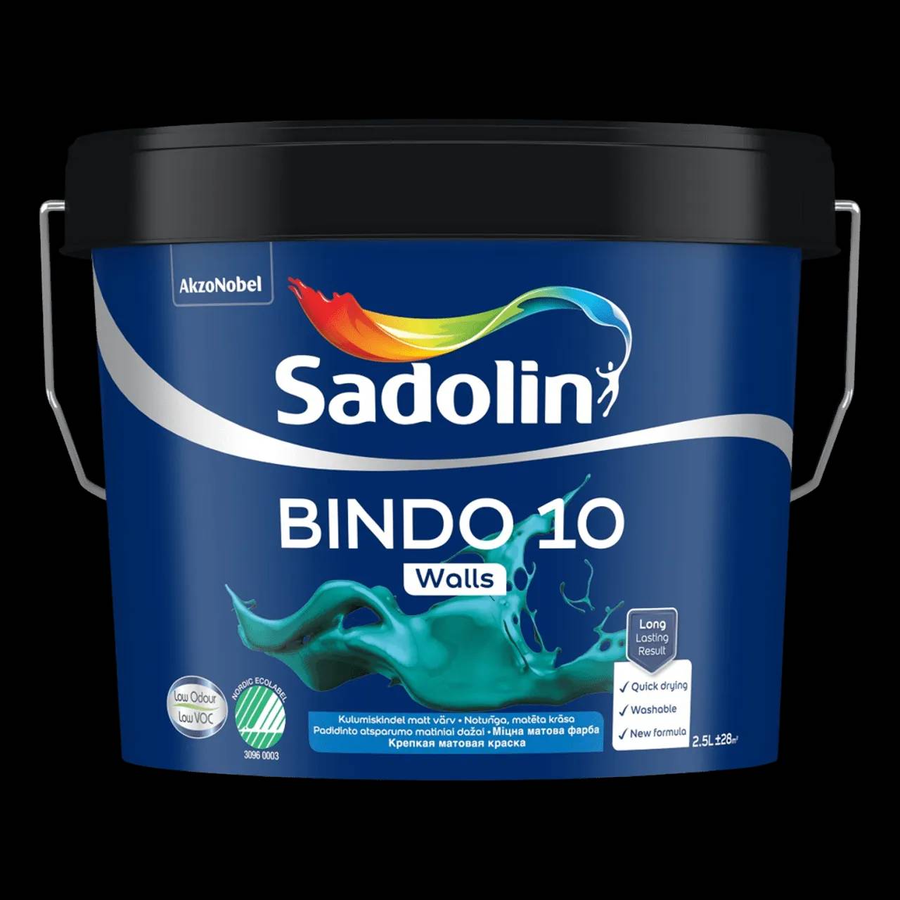 Фарба біла матова, що миється для стін і стель Sadolin Bindo 10, 2,5 л, білий - 414945