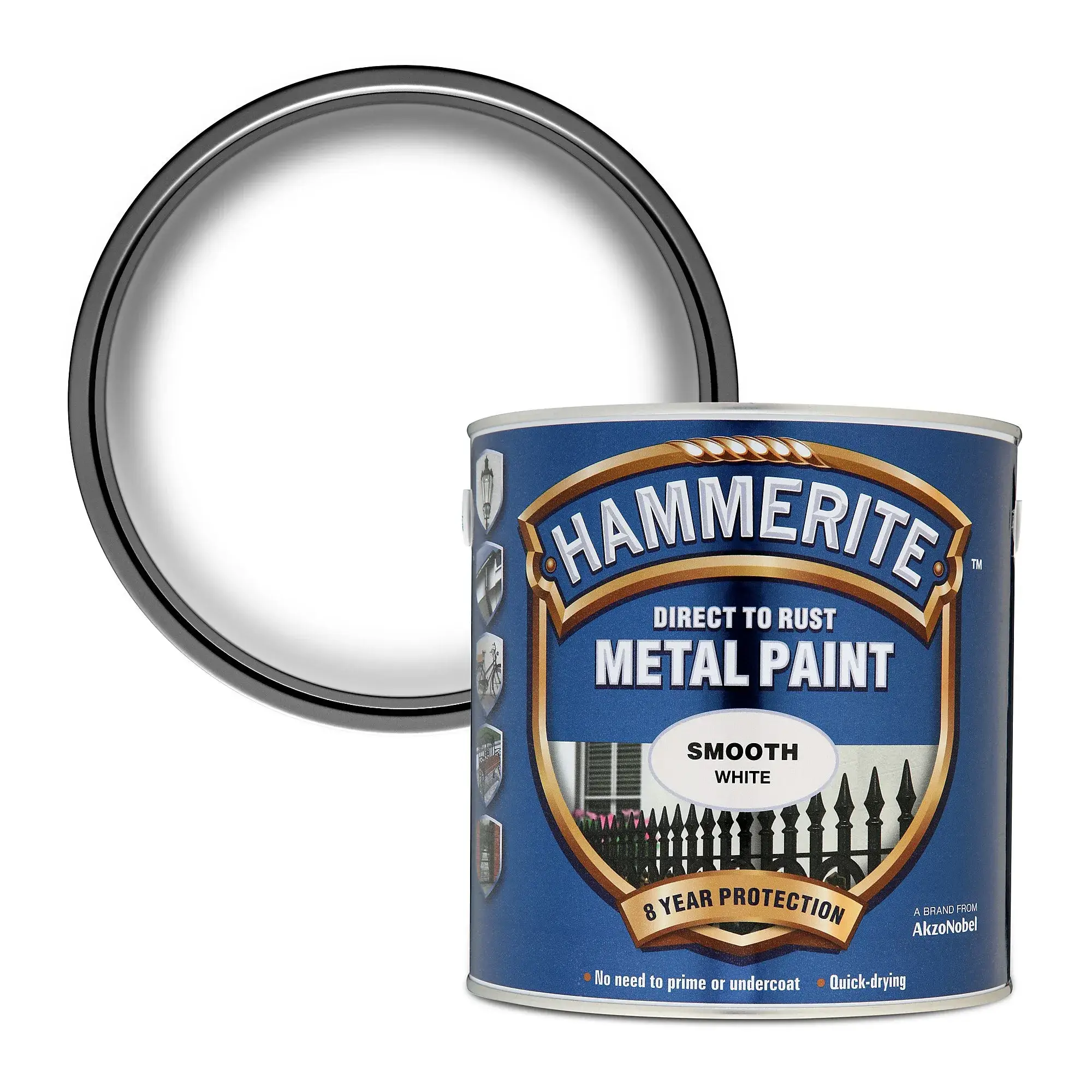 Краска глянцевая финишная декоративная Hammerite Metal Paints, 2,5 л, белый, глянцевый - 415056