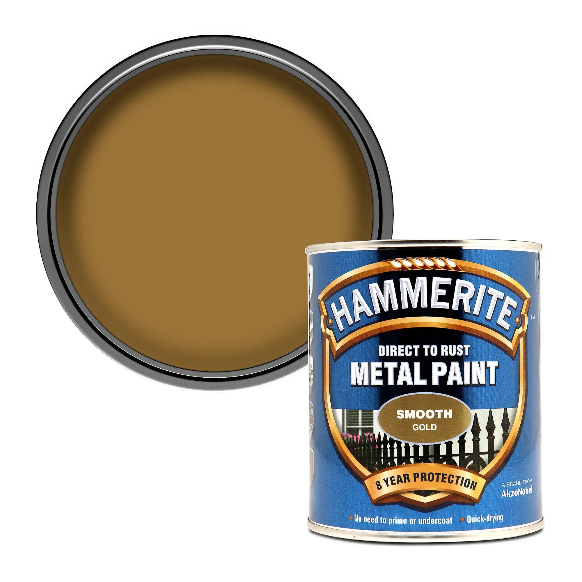 Краска глянцевая финишная декоративная Hammerite Metal Paints, 2,5 л, золото, глянцевая - 415062