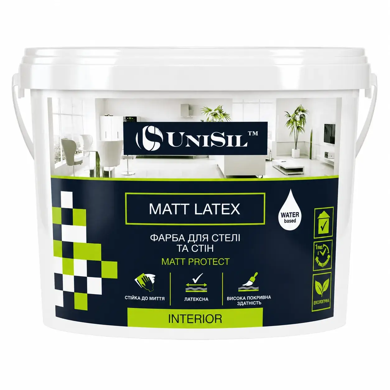 Фарба для стелі та стін UniSil Matt Latex, біла, 1,4 кг - 415360