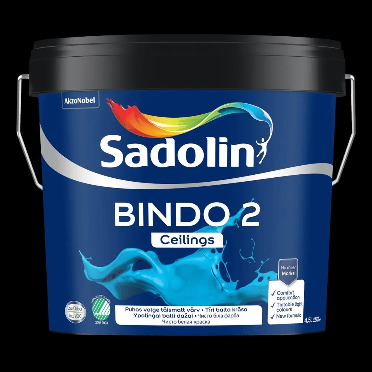 Краска эмульсионная Sadolin Bindo 2, 4,5 л, ярко-белая, глубокоматовый, BW - 416980