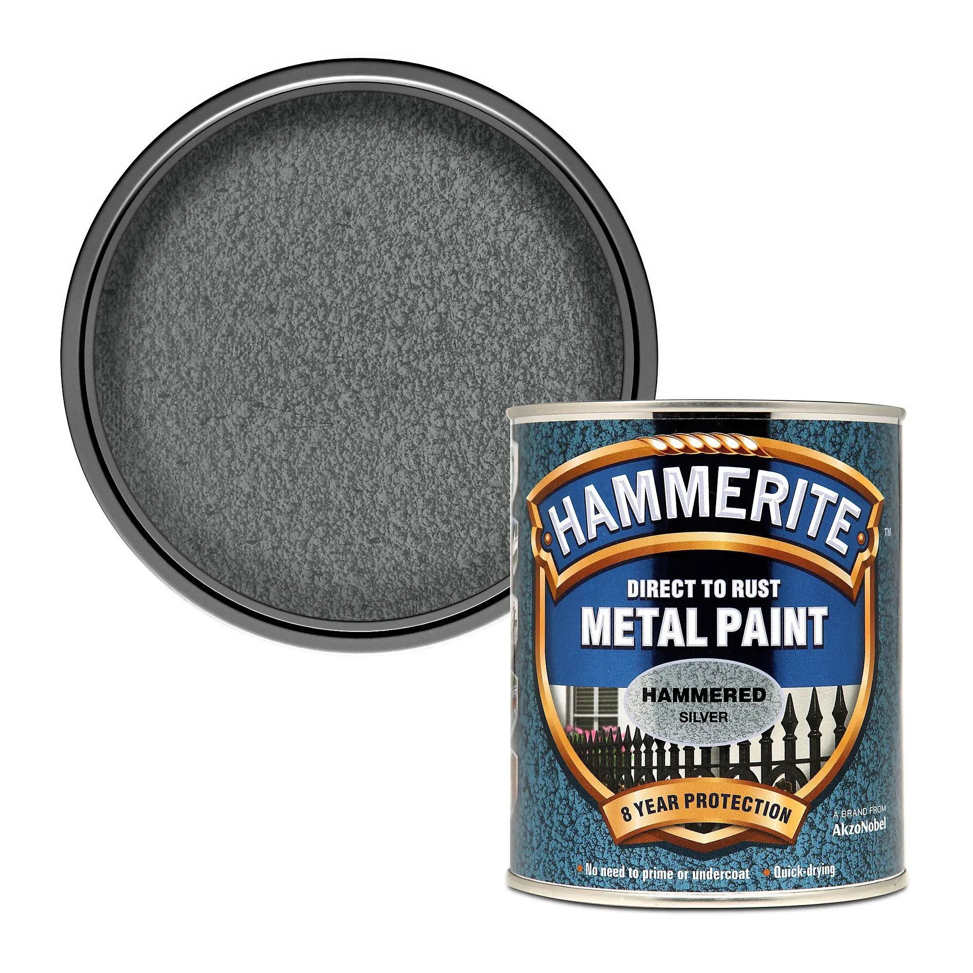 Фарба молоткова прямо по іржі Hammerite, 0,75 л, сріблясто-сіра, глянсовий - 417238
