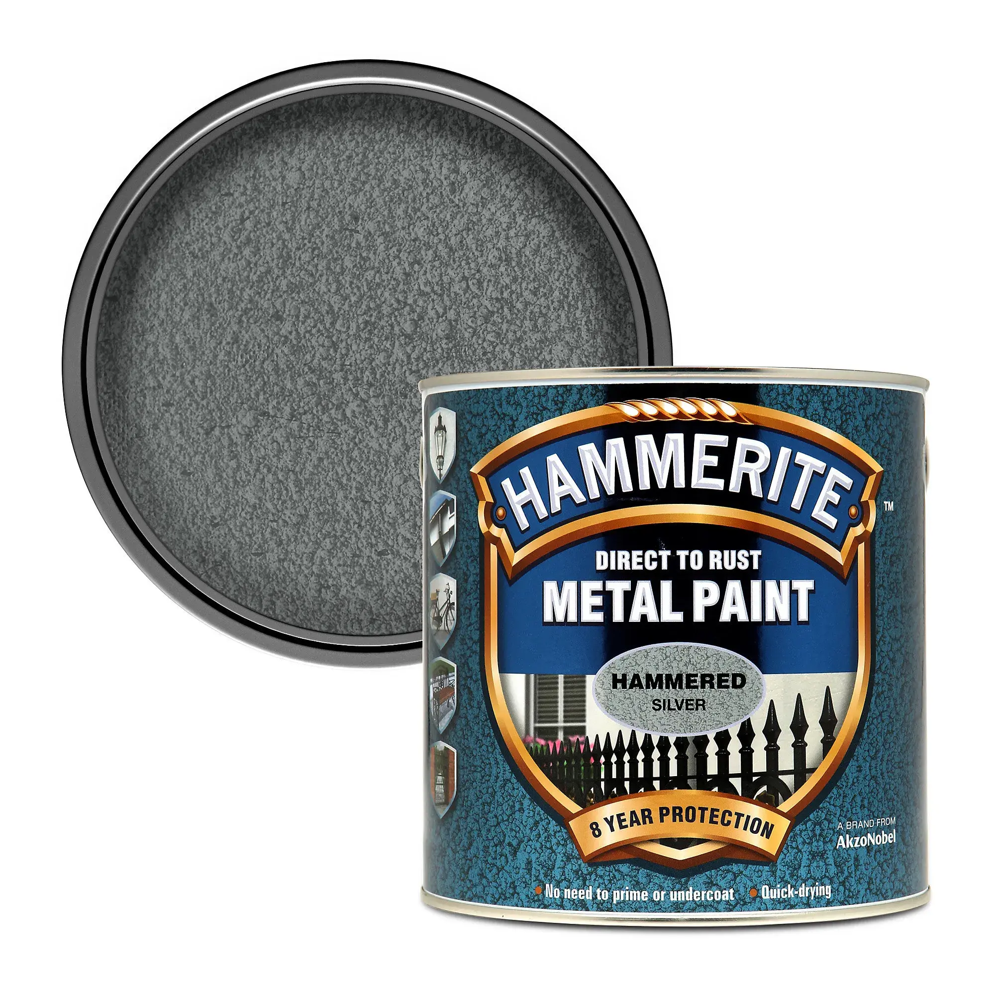 Фарба молоткова прямо по іржі Hammerite, 5 л, сріблясто-сіра, глянсовий - 417268
