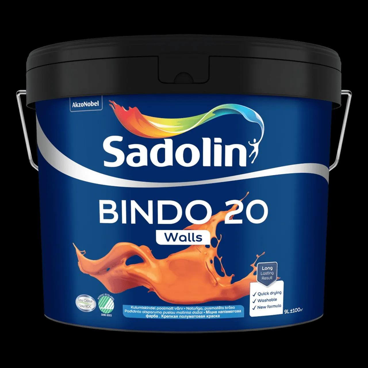 Фарба напівматова для стін та стель Sadolin Bindo 20, 9 л, білий - 417397