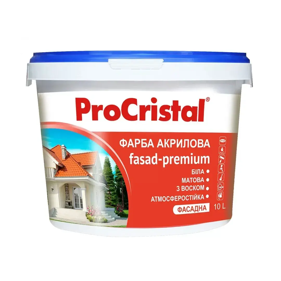 Краска фасадная "Премиум" ИРКОМ ИР-132 EcoCristal, 10 л, белый, матовый - 417411