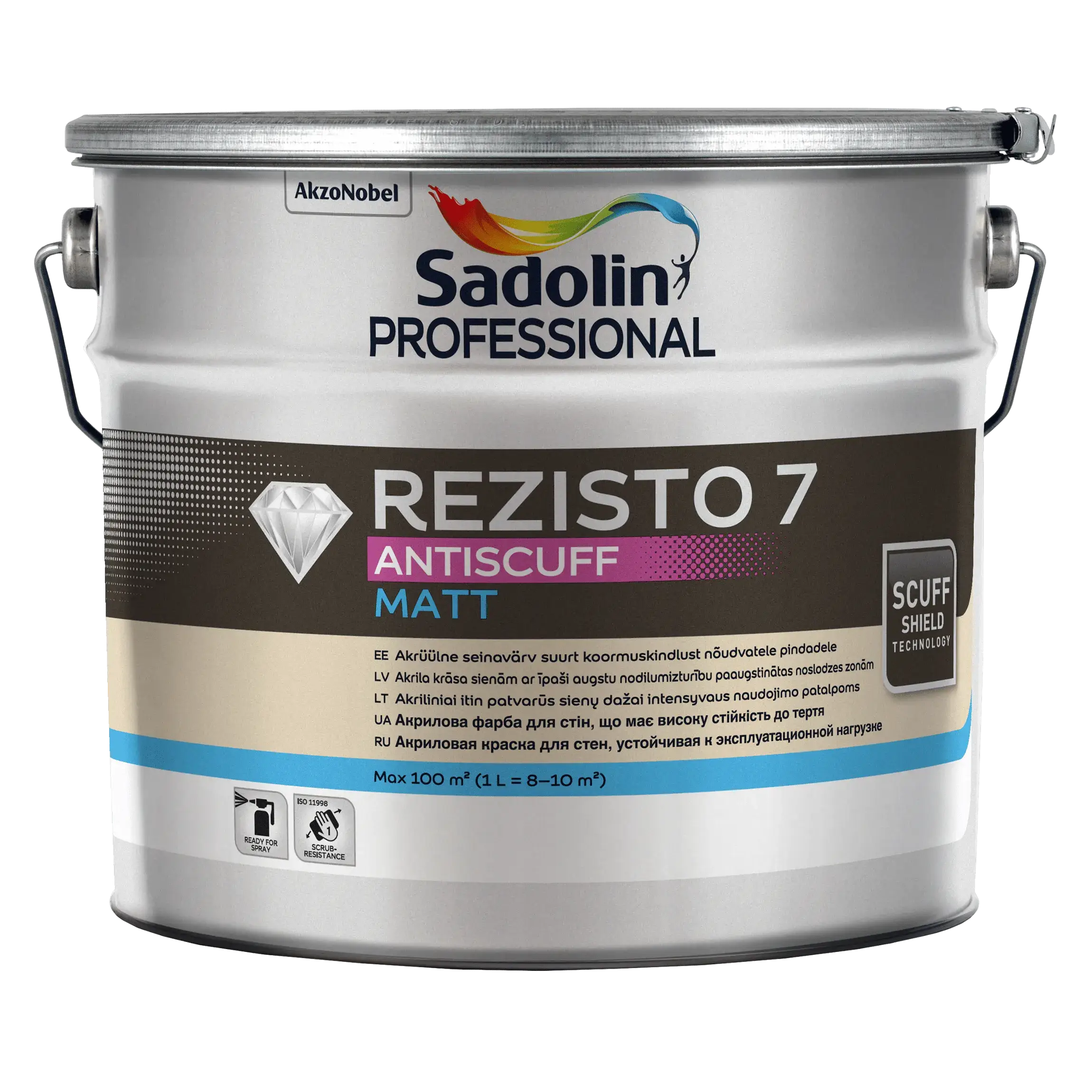 Акриловая краска Sadolin Professional Rezisto 7 Antiscuff для стен, износостойкая, 9.3 л, бесцветная, BC - 417454