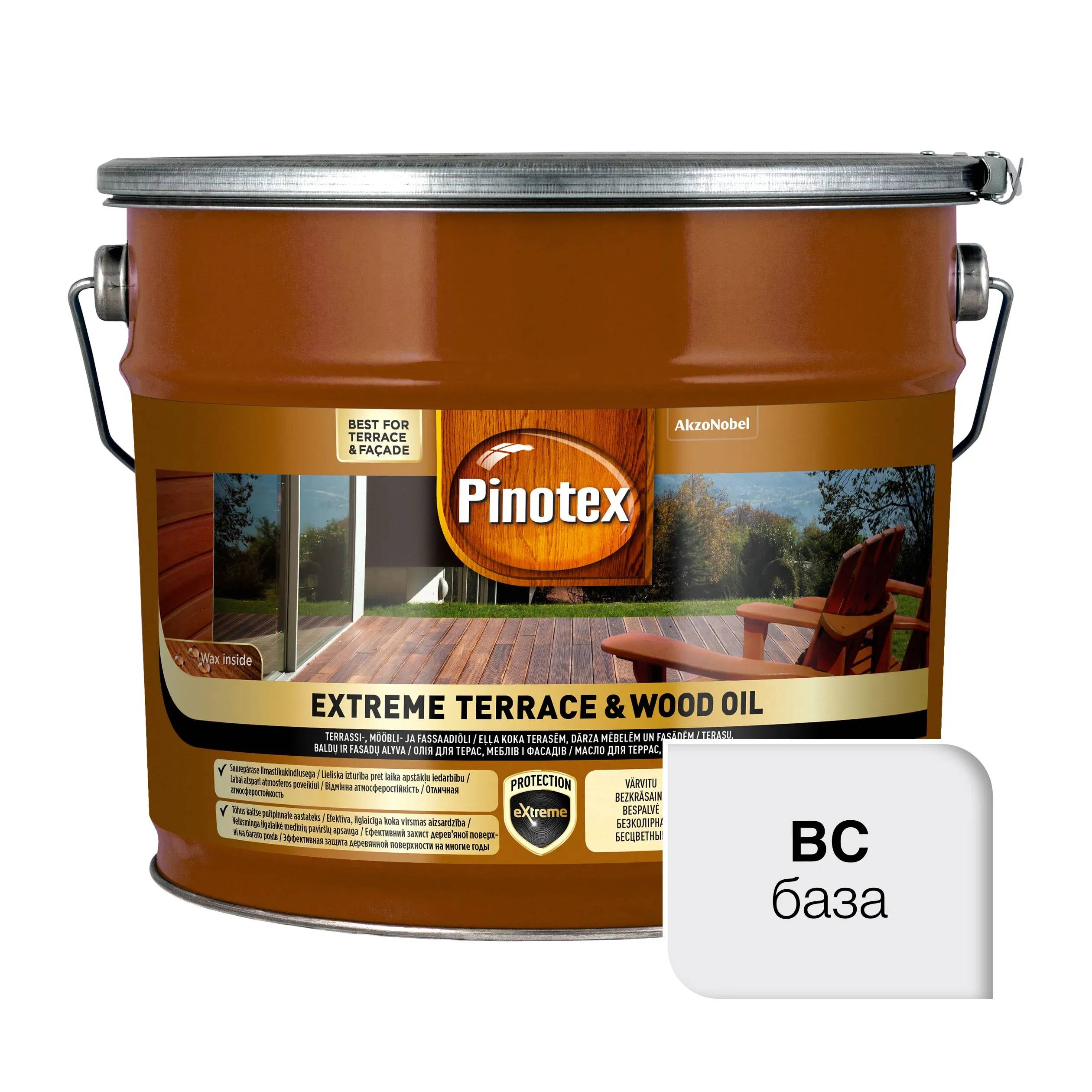 Олія для обробки дерева Pinotex Extreme Terrace & Wood Oil атмосферостійка, 9,3 л, безбарвна, BC - 418516
