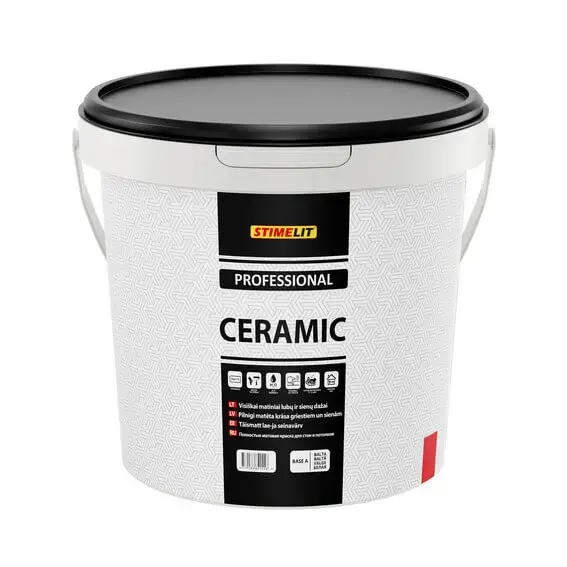 Полностью матовая краска для стен и потолков Stimelit INTERIOR CERAMIC, BASE A Белый, 4,5л - 419853