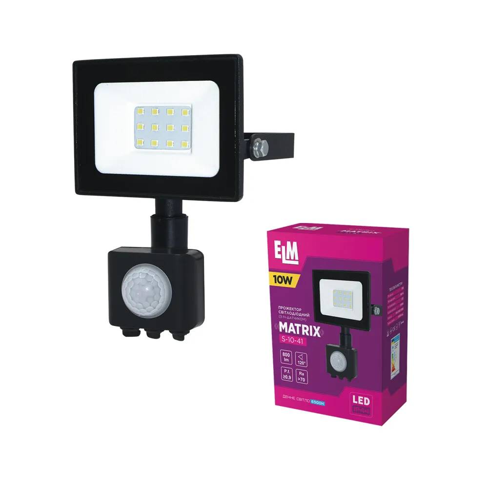 Прожектор світлодіодний з датчиком руху (ІЧД) ELM Matrix S 10Вт 6500К (26-0034) - 420885