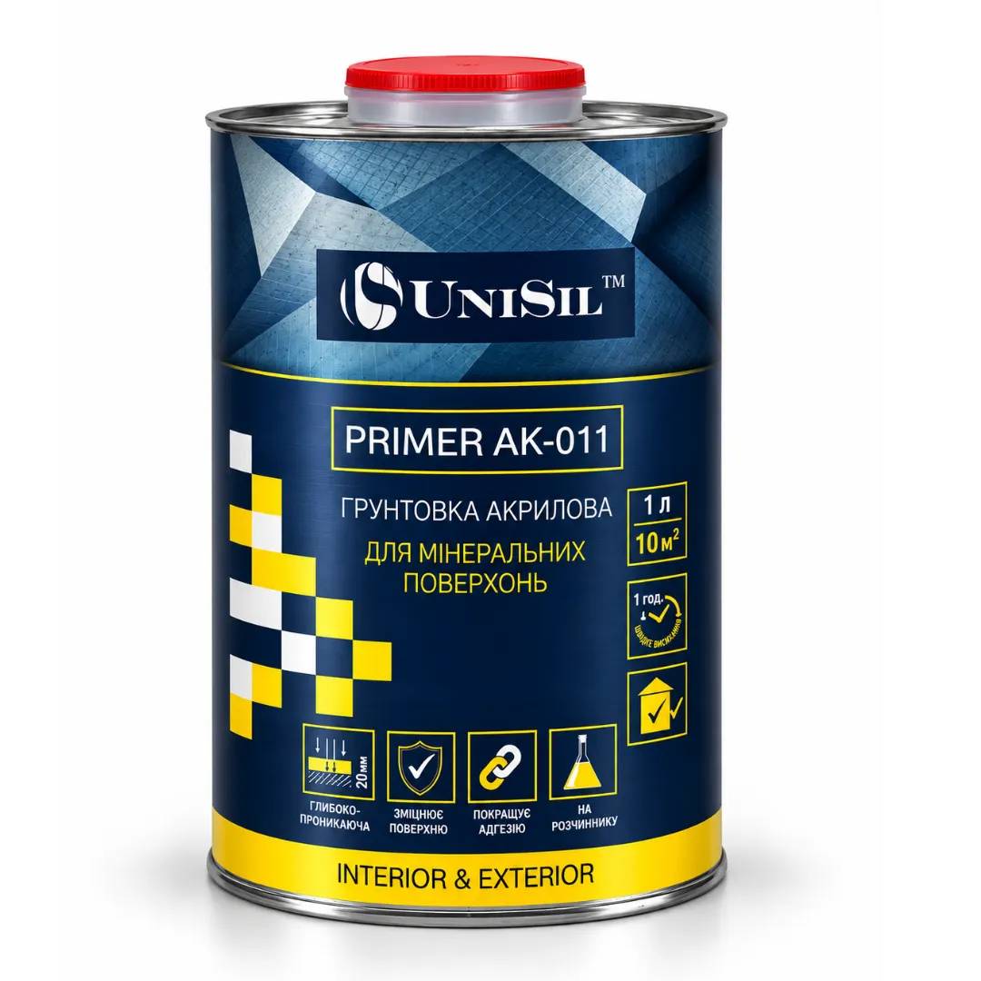 Ґрунтовка акрилова Uni Primer АК-011 для мінеральних поверхонь, TM "Unisil", 1 л - 430343