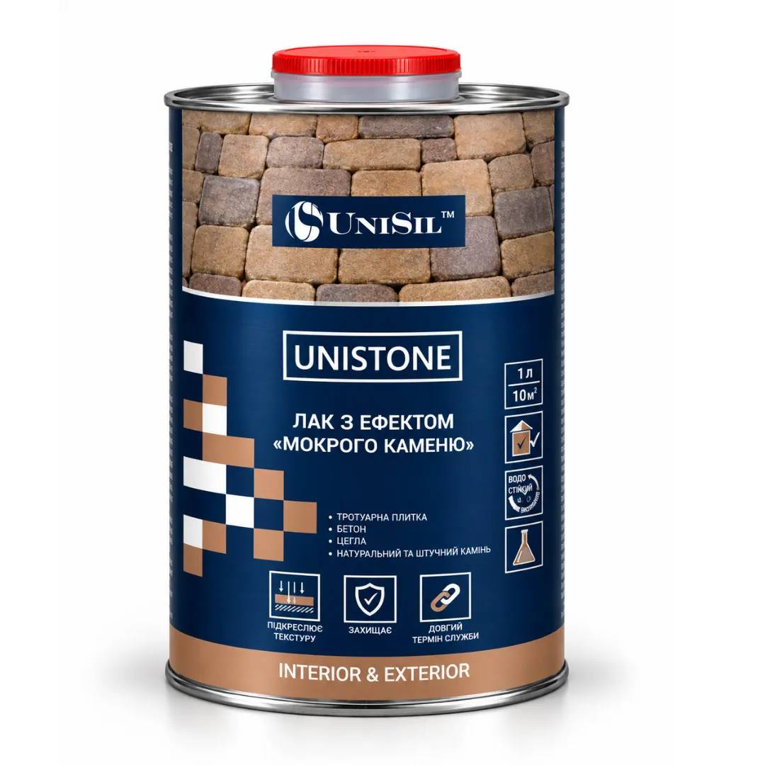 Лак акриловий для каменю UniSil Unistone з ефектом мокрого каменю, 1 л - 430502