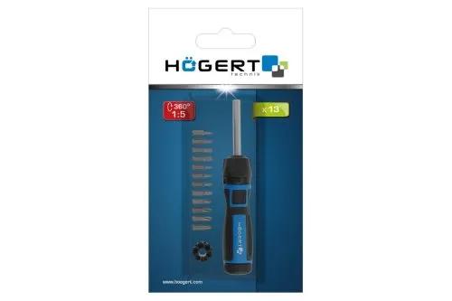 Викрутка-храповик із набором біт, HT1S215 уп 13 шт Hoegert - 431451