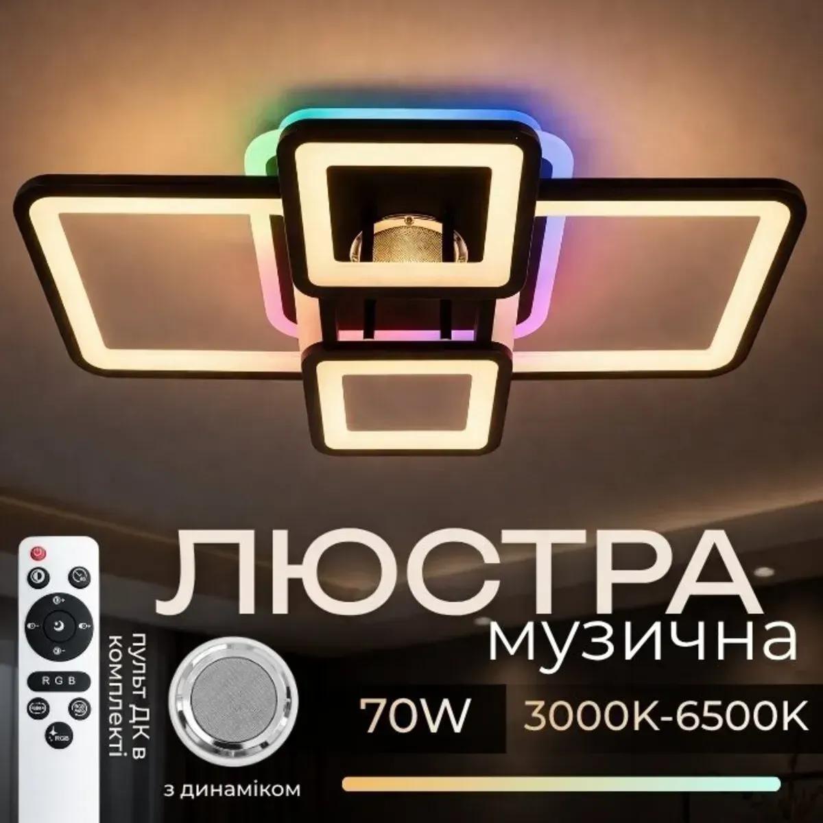Люстра стельова світлодіодна з музичною колонкою та RGB підсвіткою для вітальні та спальні VALESO YZD1269 Чорн - 491693