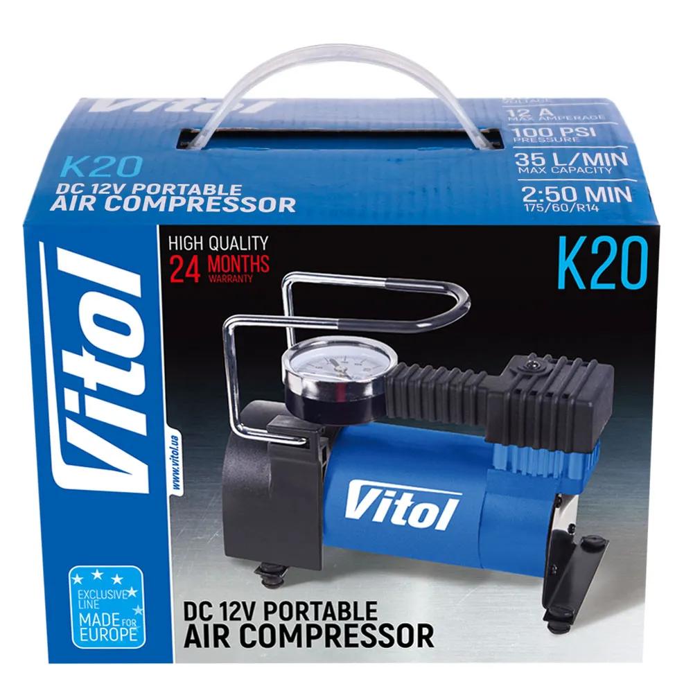 Компресор автомобільний VITOL K-20 12В 12А 100 psi 35 л/хв, живлення від прикурювача, арт. K-20 - 493840