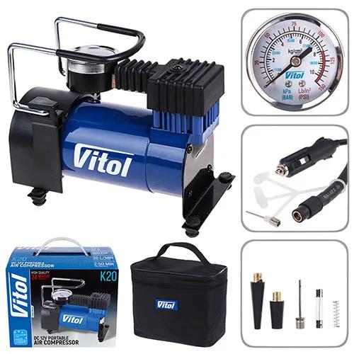 Компресор автомобільний VITOL K-20 12В 12А 100 psi 35 л/хв, живлення від прикурювача, арт. K-20 - 493844