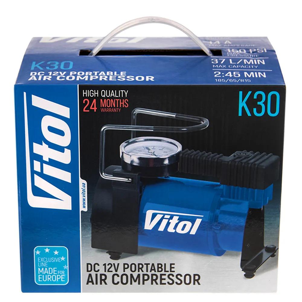 Компресор автомобільний VITOL K-30 12В 14А 150 psi 37 л/хв, живлення від прикурювача, арт. K-30 - 493866