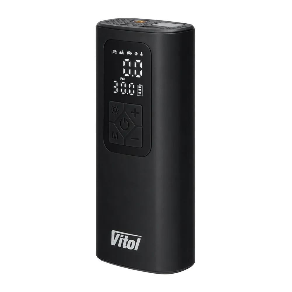 Компресор акумуляторний VITOL K-37 3 в 1, 7,4В 4000 мАг 14,8 Втг, 20 л/хв, цифровий манометр з автостопом, павербанк, ліхтар, арт. K-37 - 493874